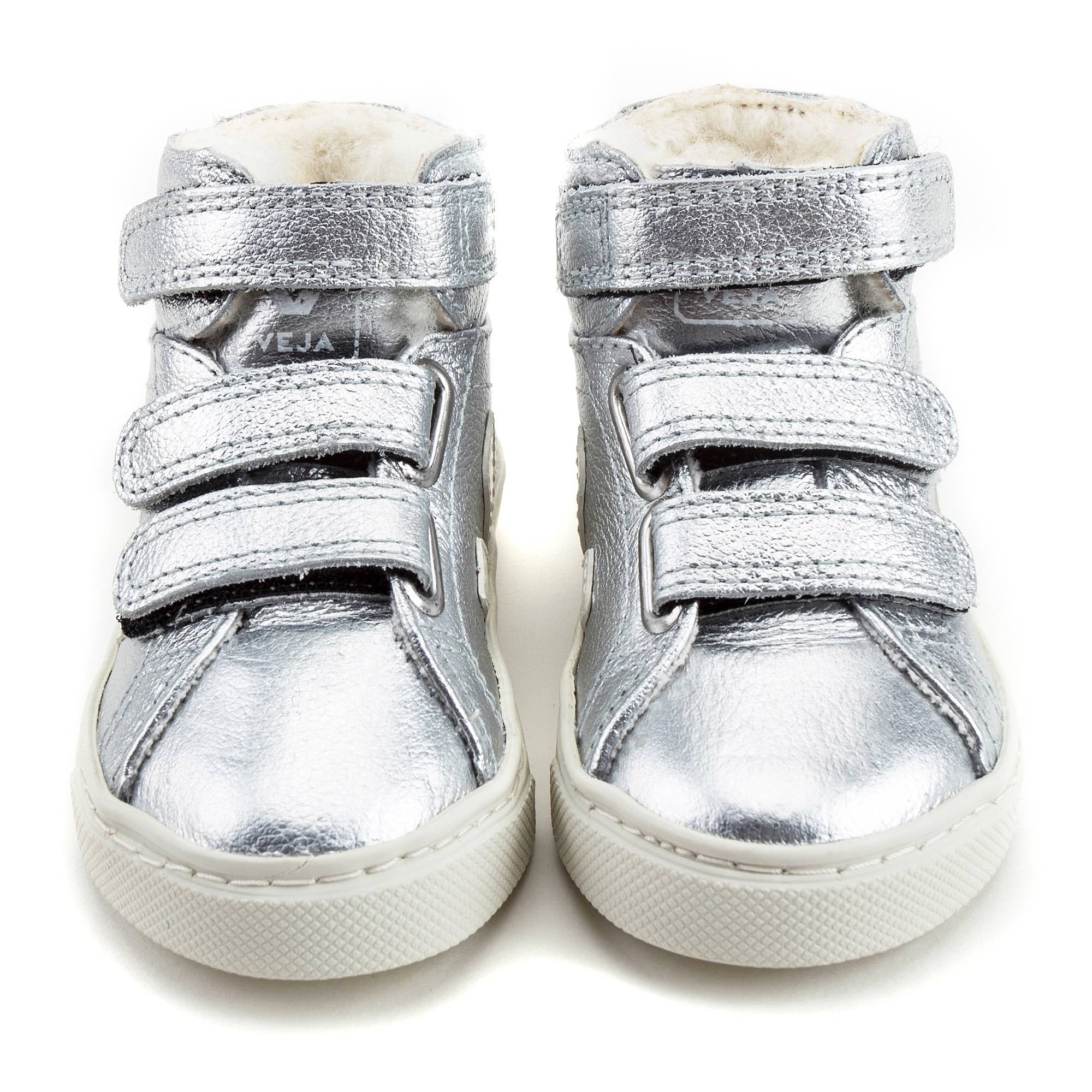 Boys & Girls Silver Velcro Leather Shoes With Fur
