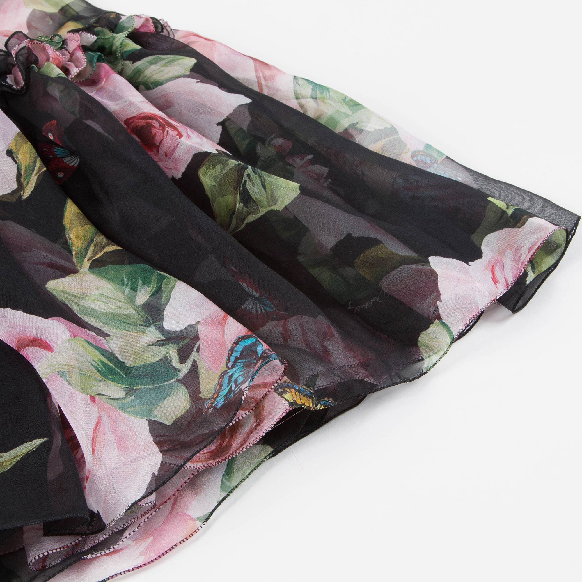 Girls Black Rose Silk Chiffon Dress