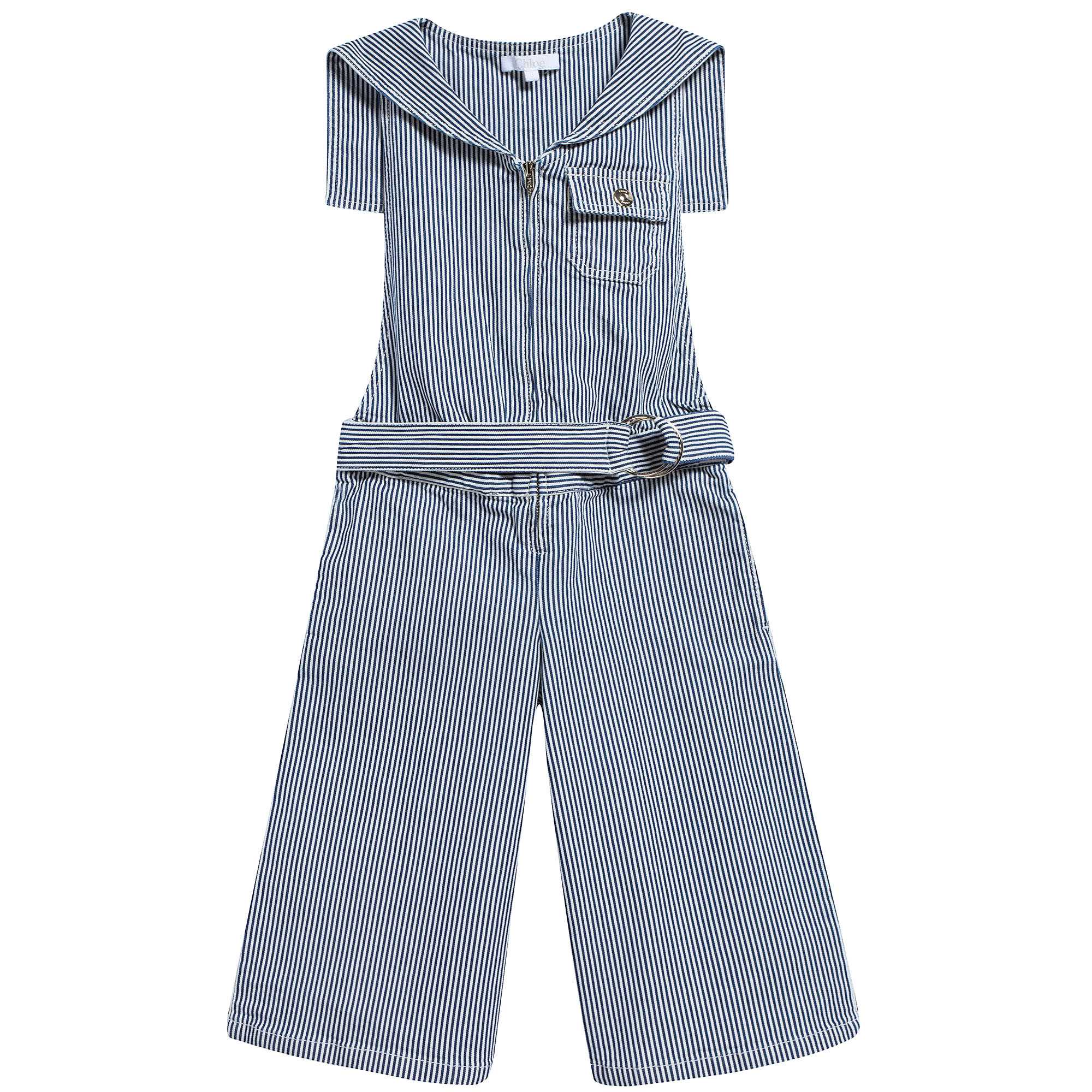 Girls Blue Striped Cotton Trousers