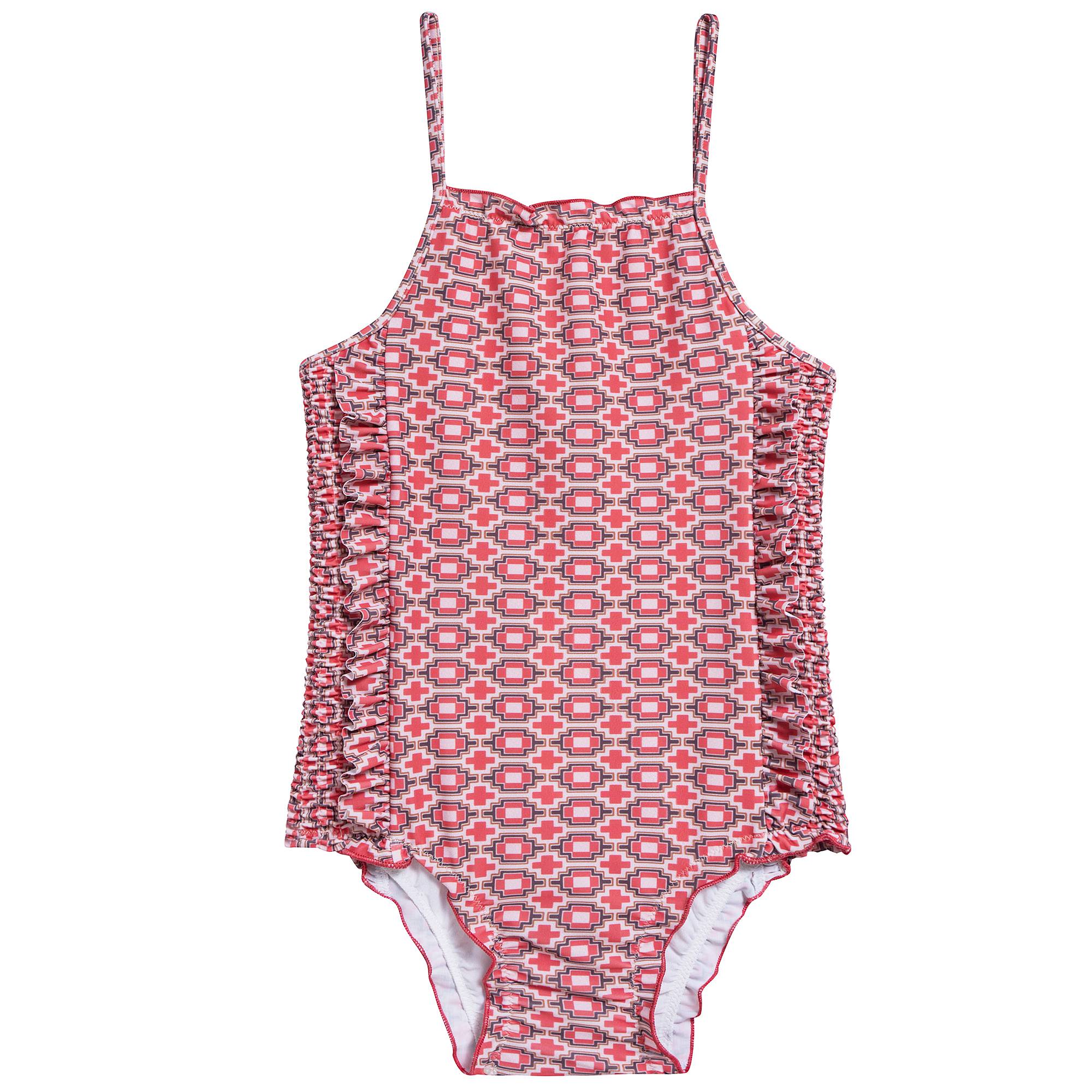 Girls Red Kaleido Print Jersey Swimsuit