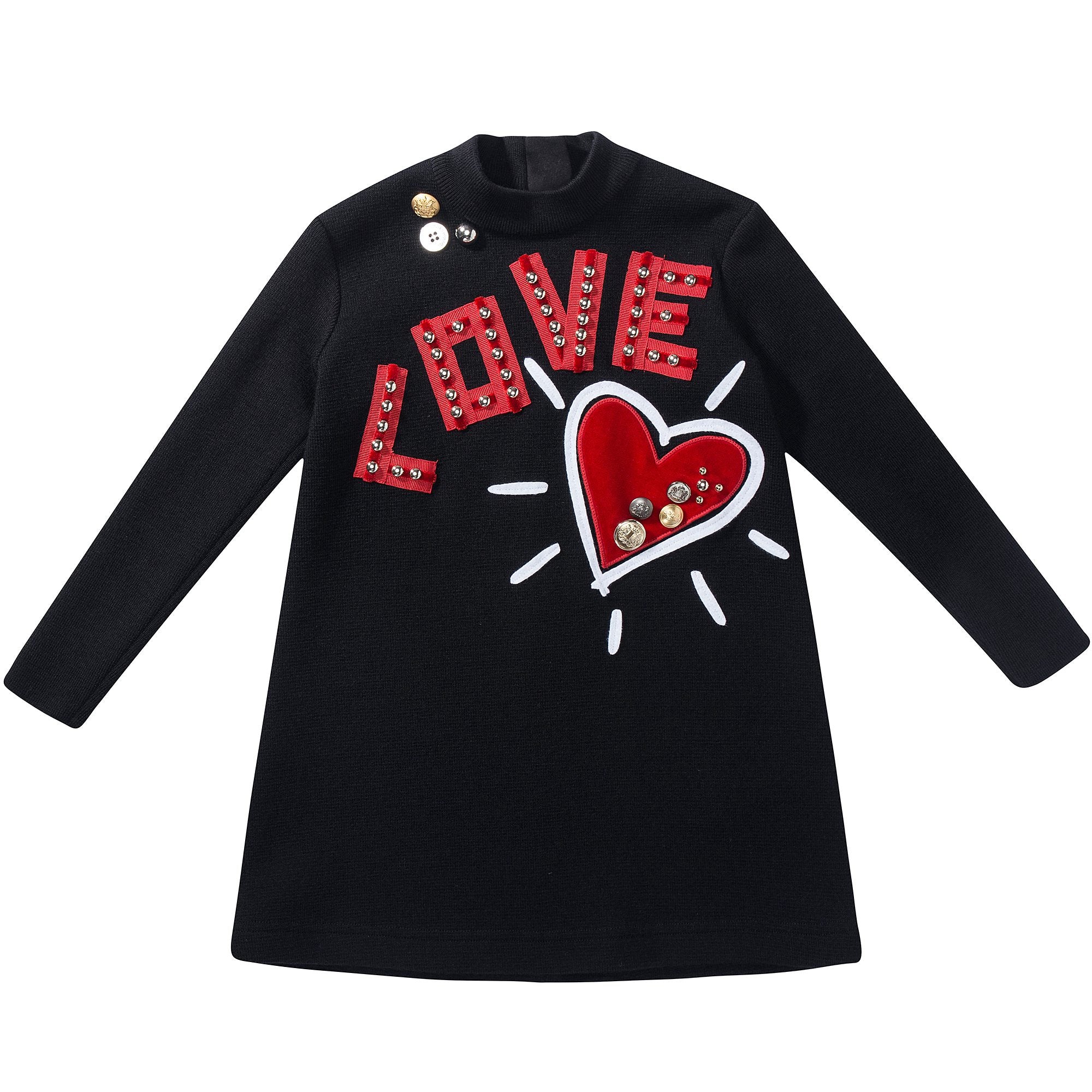 Girls Black "Love" Cotton Dress