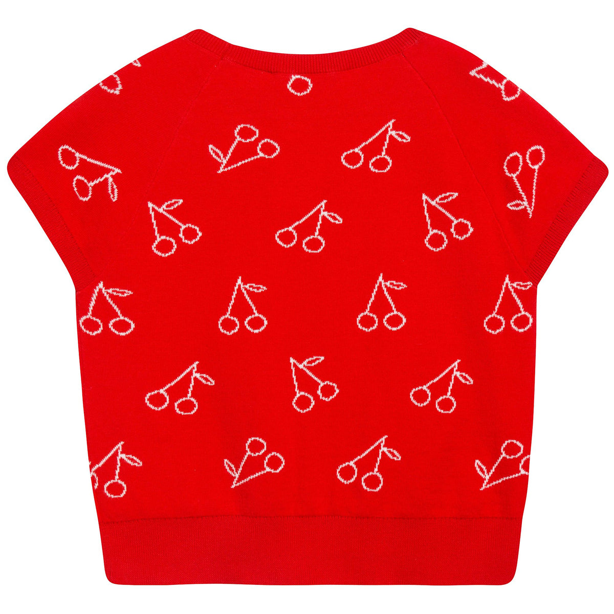 T-shirt tricoté rouge cerises blanches pour bébé fille