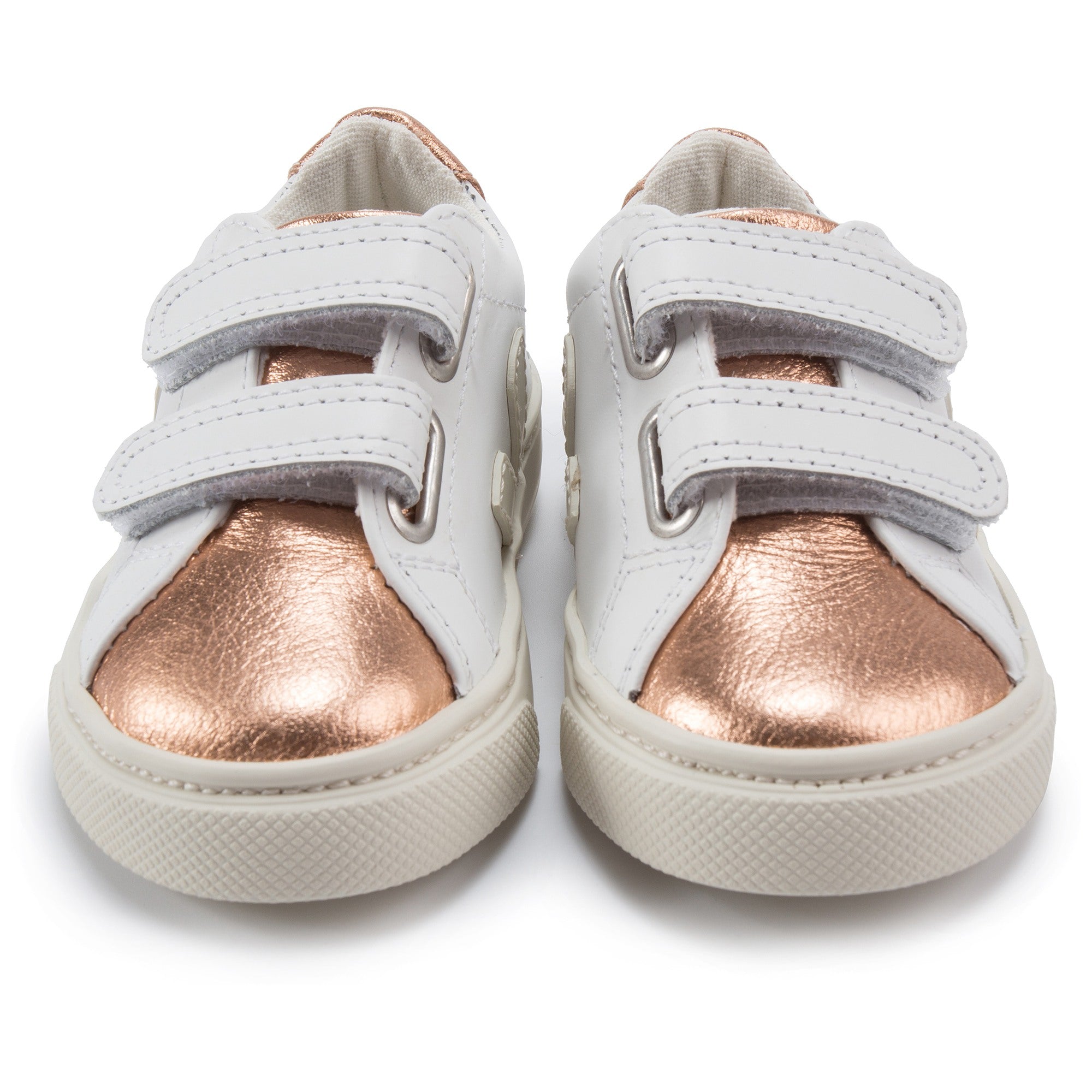 Baby White Leather Velcro With White "V" Shoes