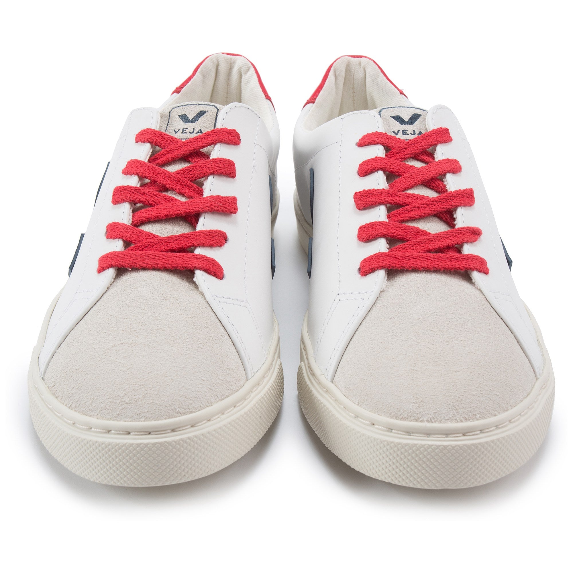 Girls White Leather Velcro With Blue "V" Shoes