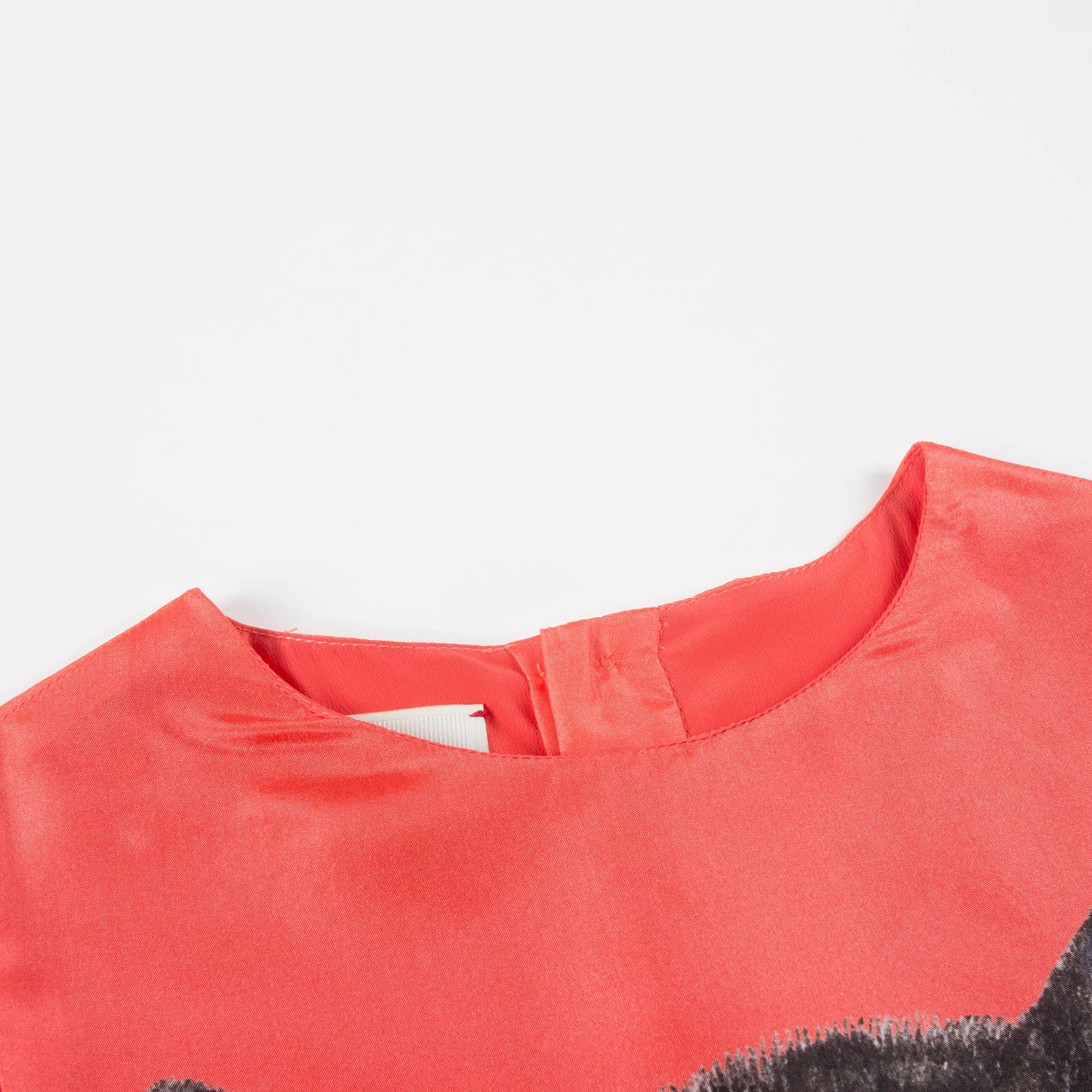 Girls Light Coral Printed Cat Silk Dress