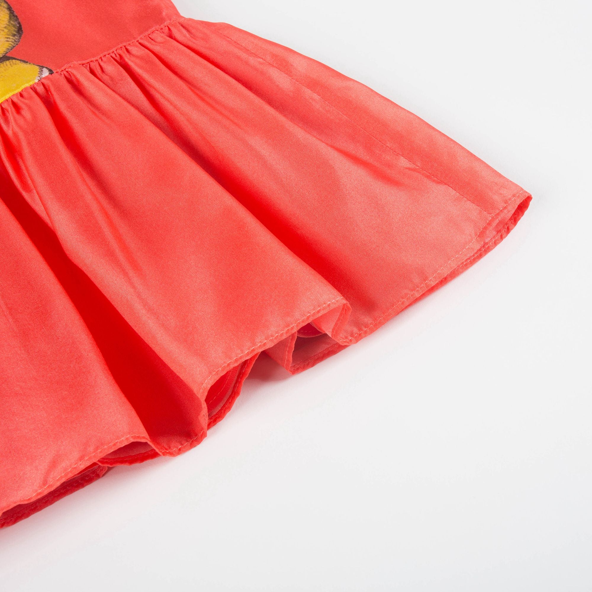 Girls Light Coral Printed Cat Silk Dress