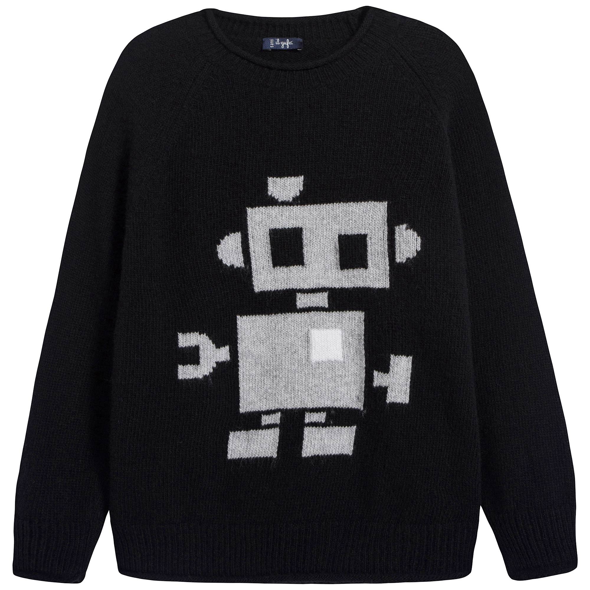 Boys Black & Grey Jacquard Wool Sweater