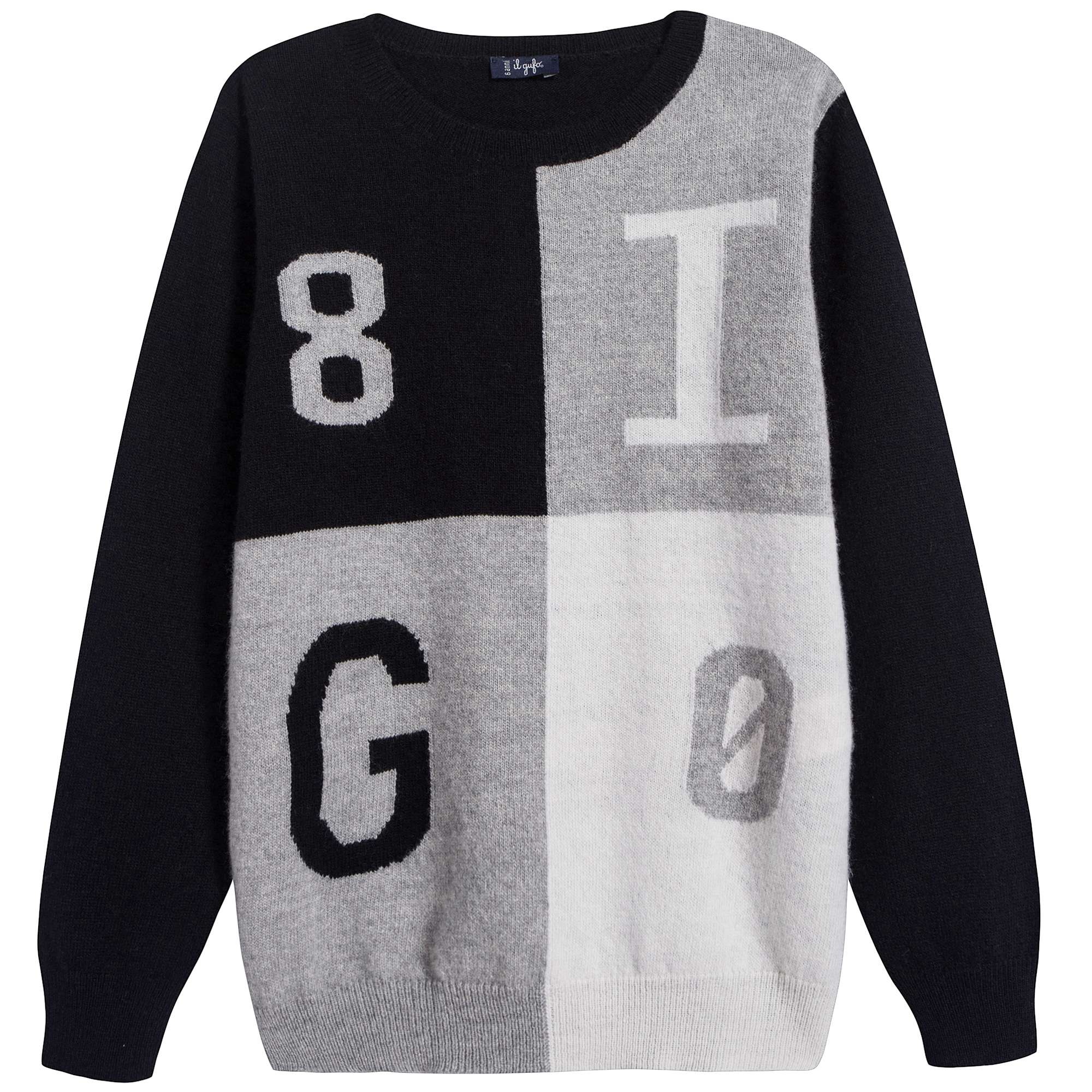 Boys Black & Grey Logo Wool Sweater