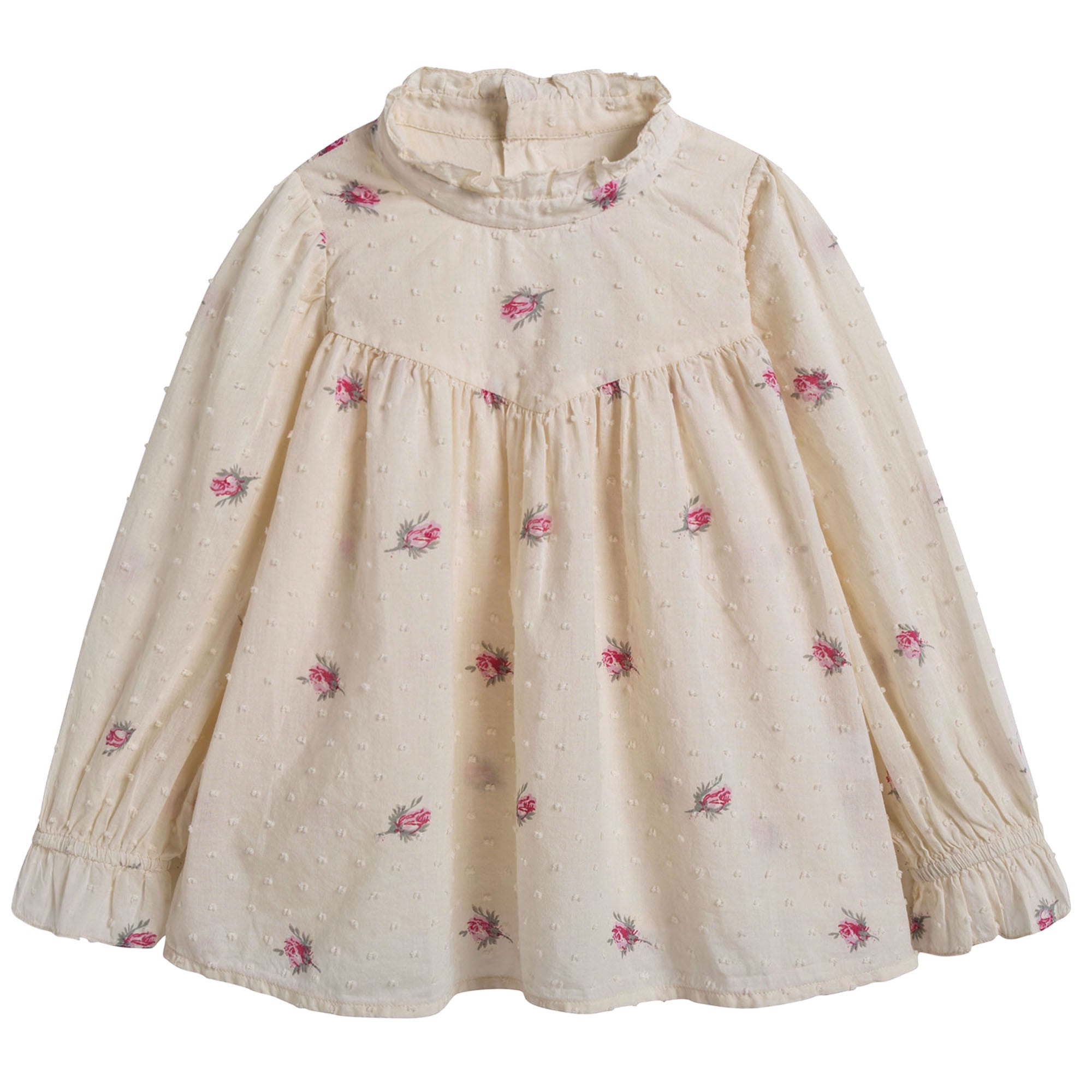 Girls Lvory With Pink Flowers Blouse