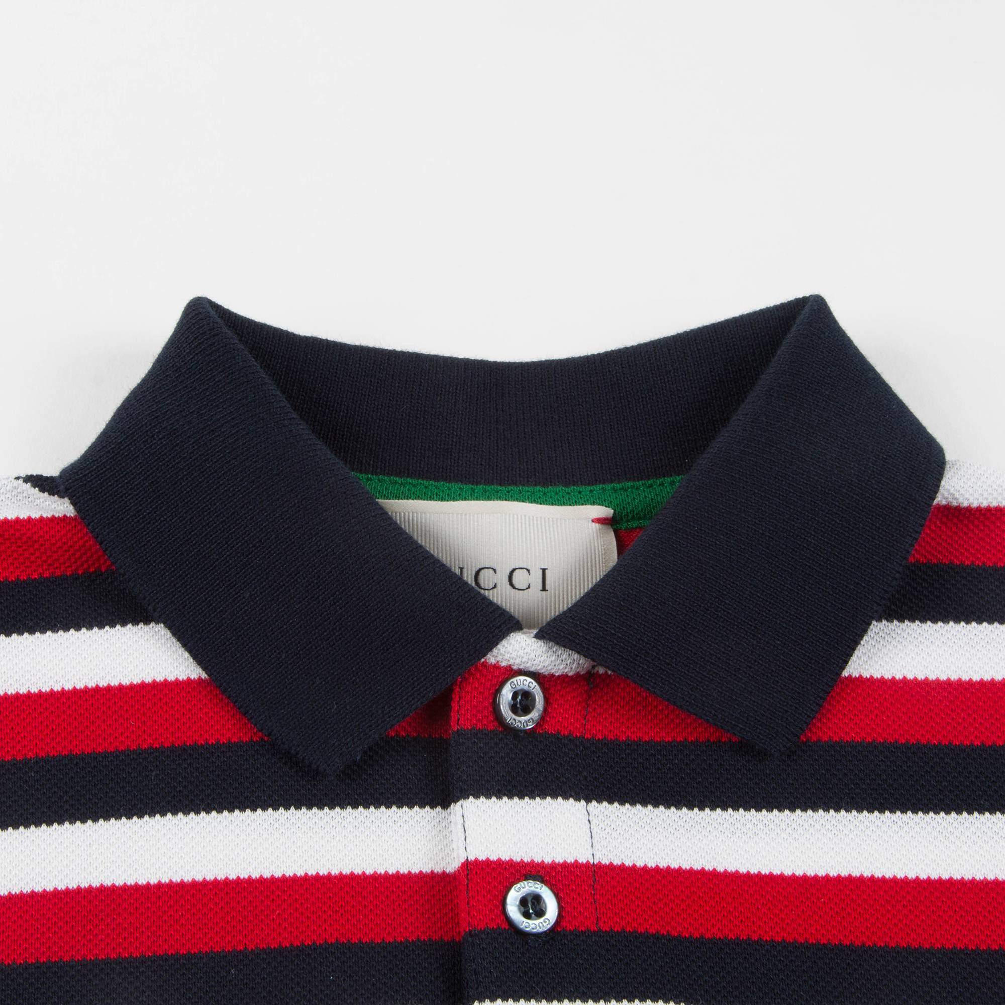 Boys Red & Navy Striped Cotton Polo Shirt