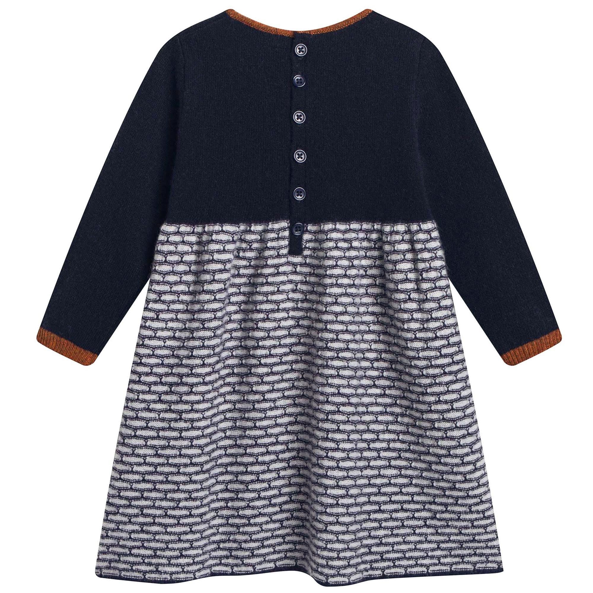 Baby Girls Navy Blue Knitted Wool Dress - CÉMAROSE | Children's Fashion Store - 2