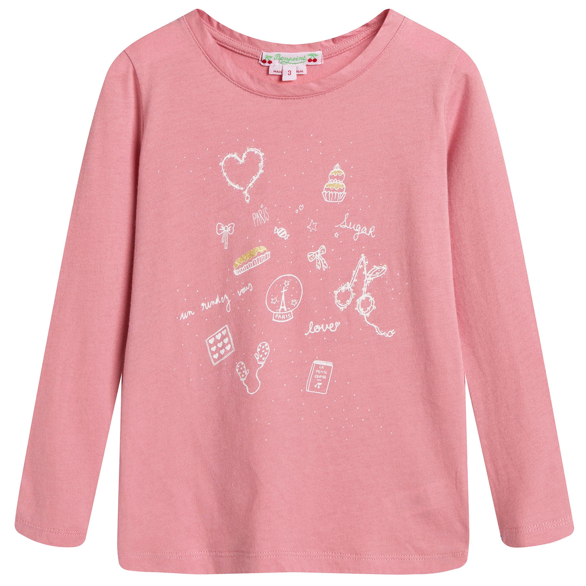 Girls Dusky Pink Cotton Fancy Printed Trims T-Shirt - CÉMAROSE | Children's Fashion Store - 1