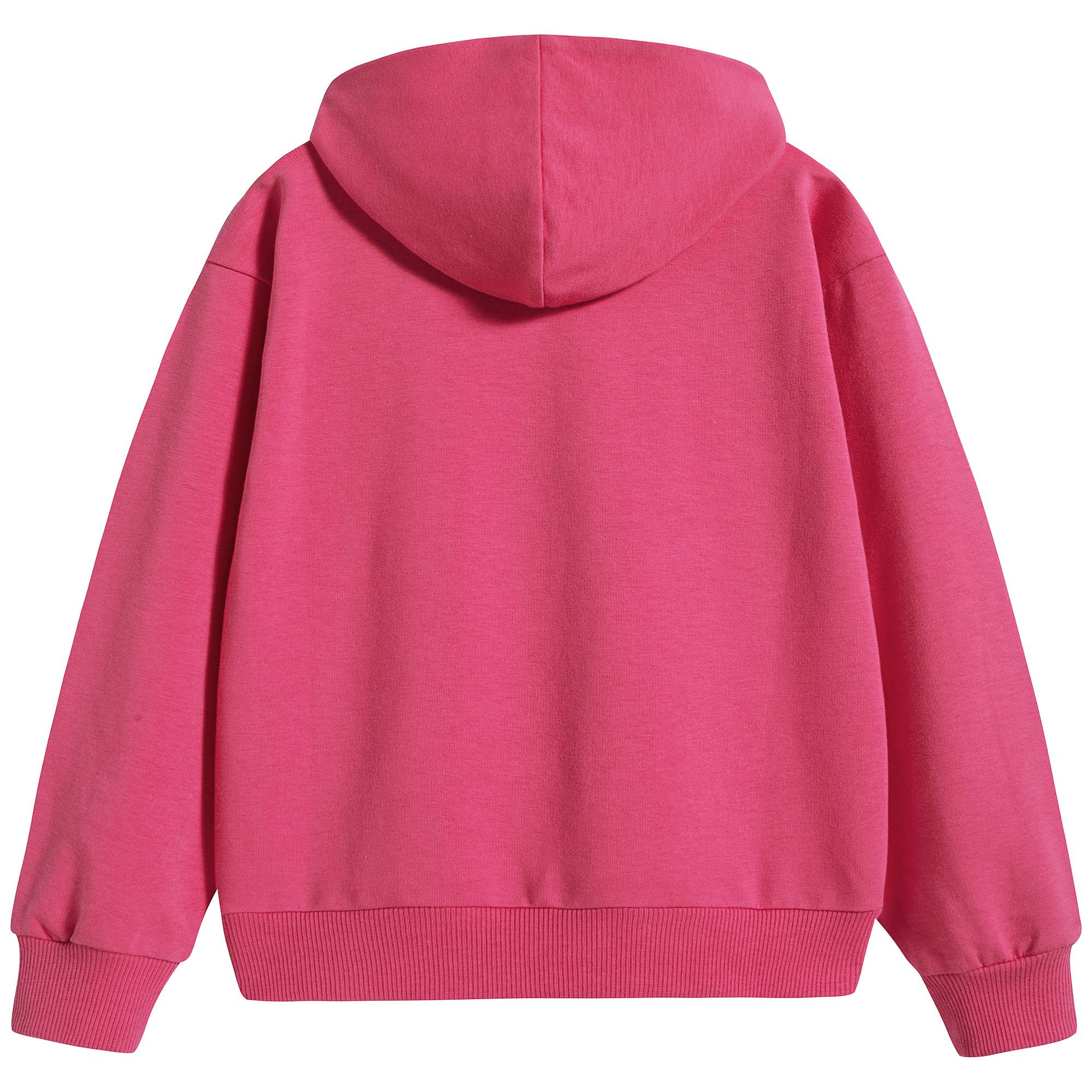 Girls Fuxia Teddy Hooded Cotton Sweatshirt