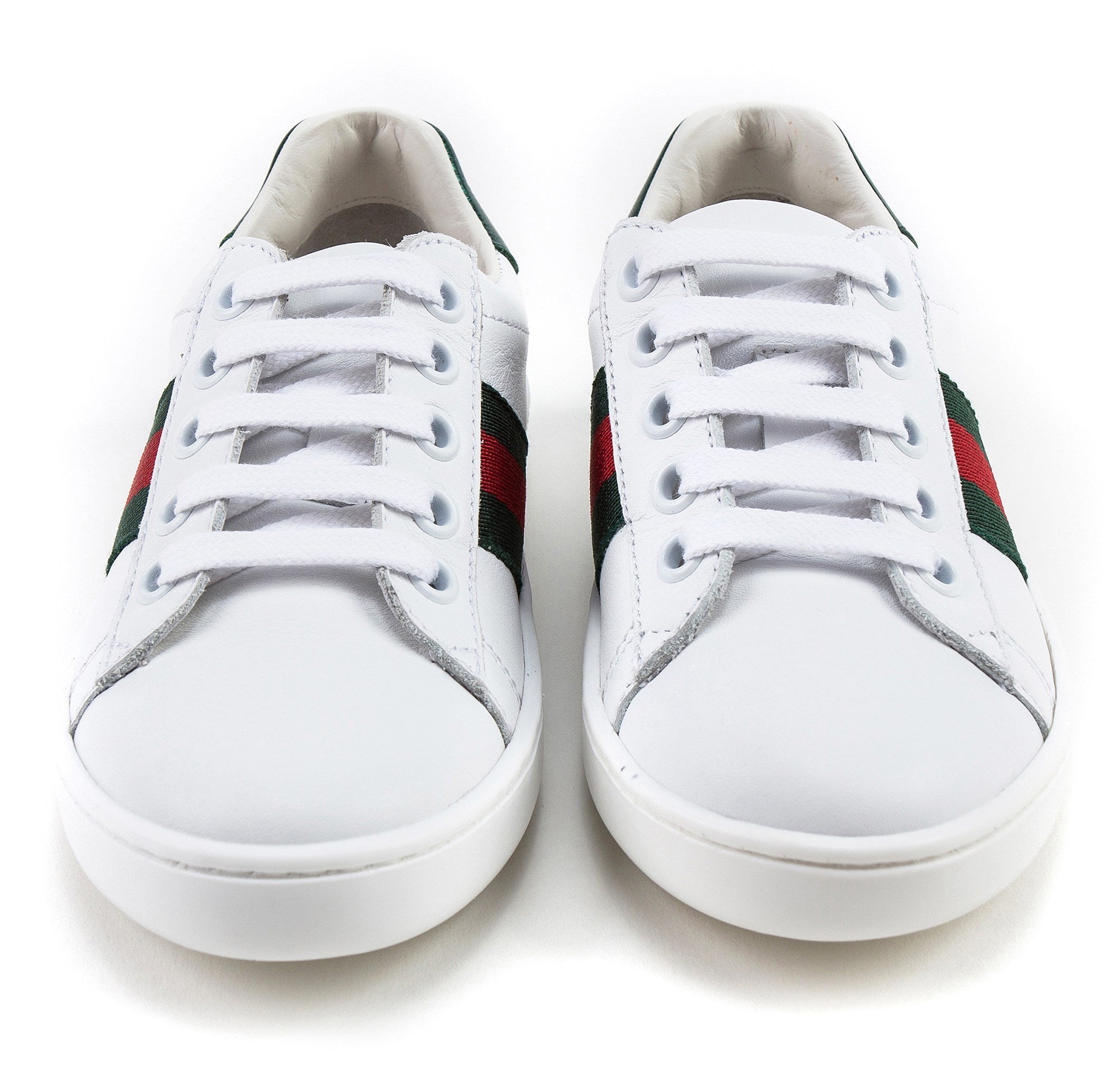 Girls White Shoelace Leather Trainers