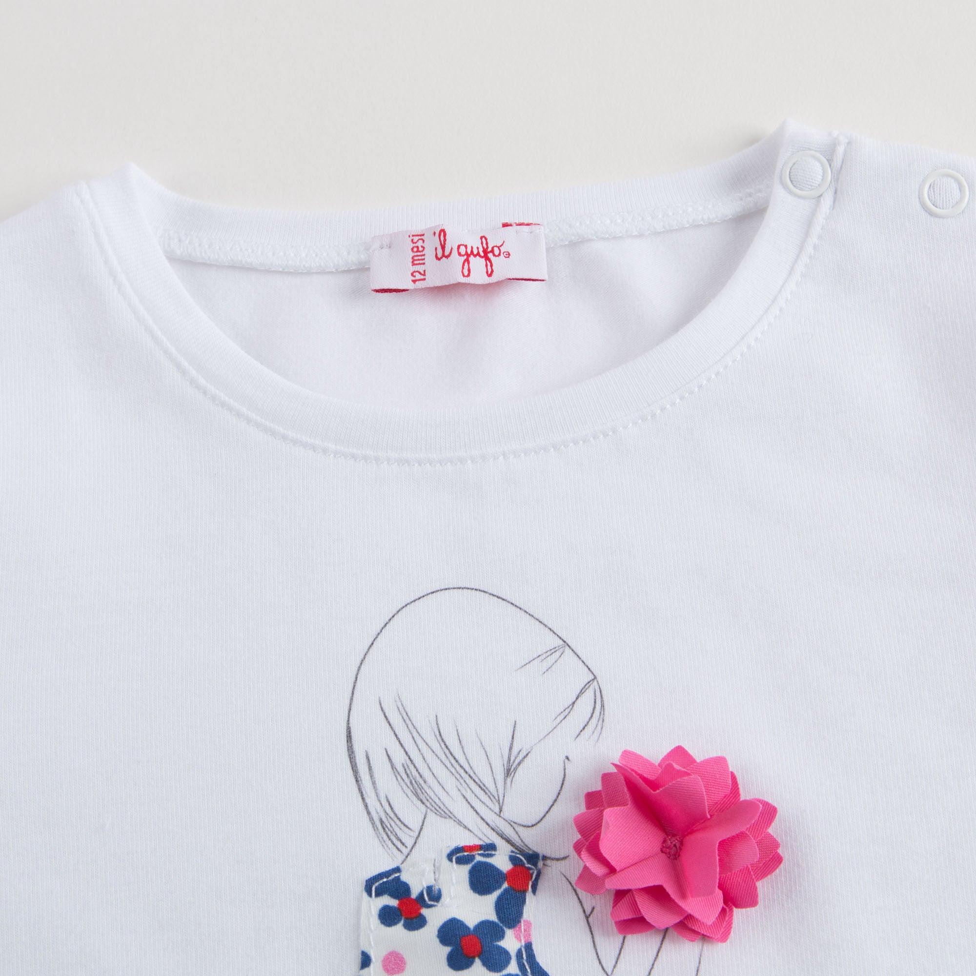 Girls White T-shirt With Dark Pink Flower