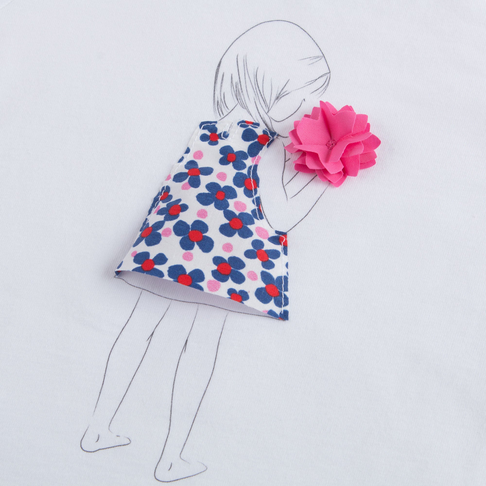 Girls White T-shirt With Dark Pink Flower