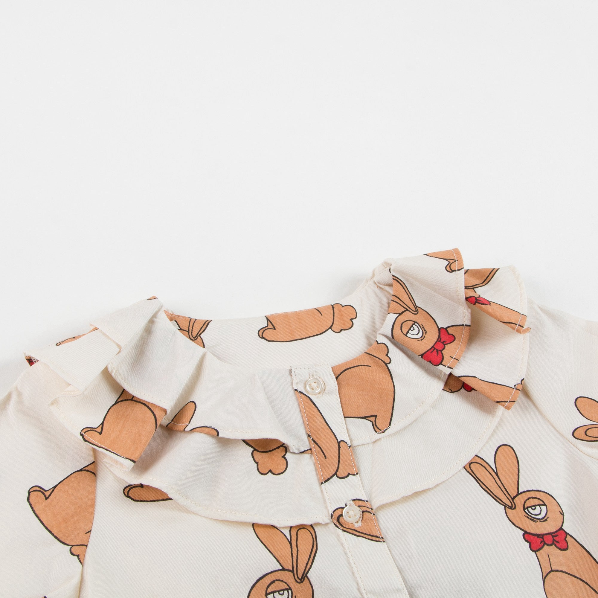 Girls Beige Rabbit Woven Cotton Blouse