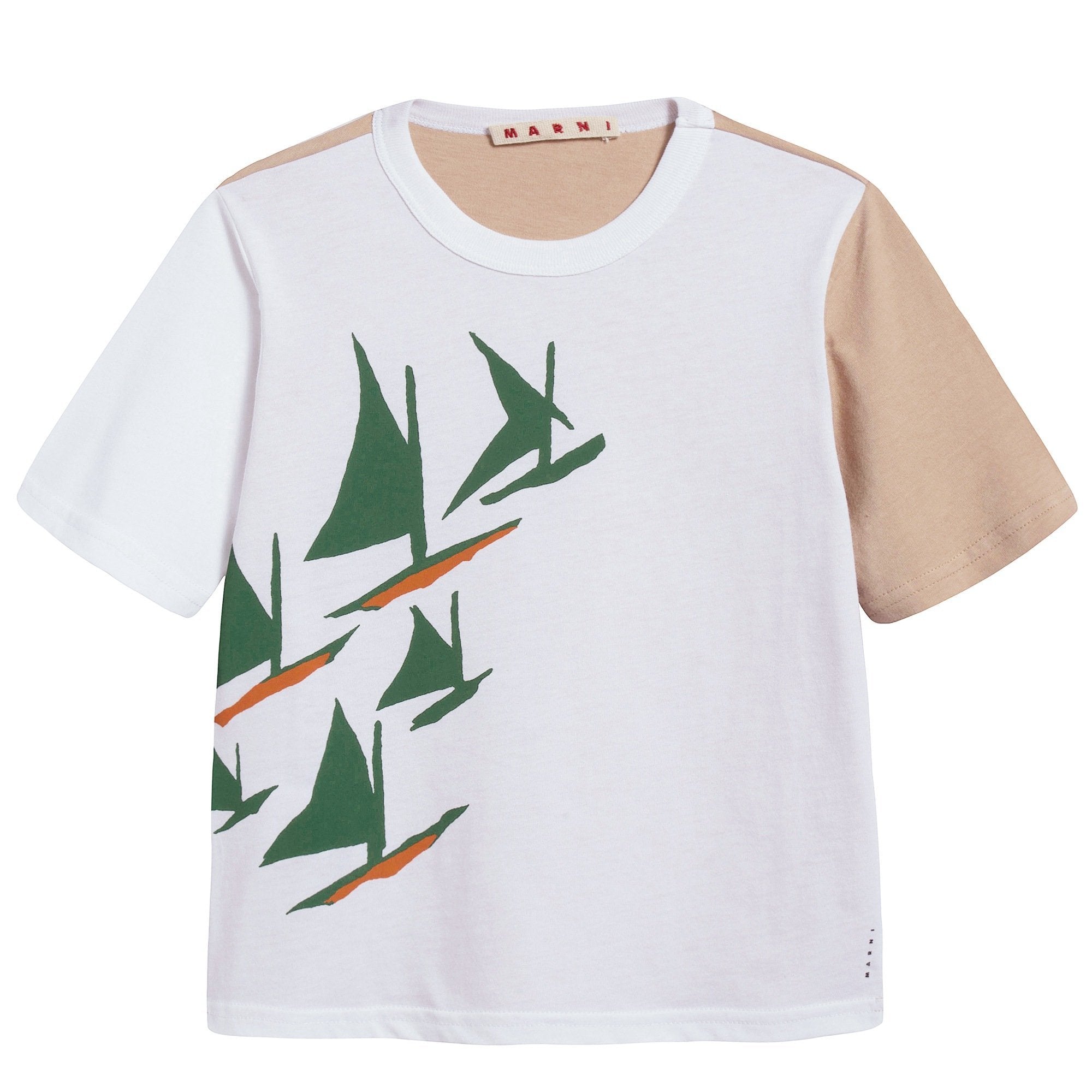 Girls White & Grayish Brown Cotton T-shirt