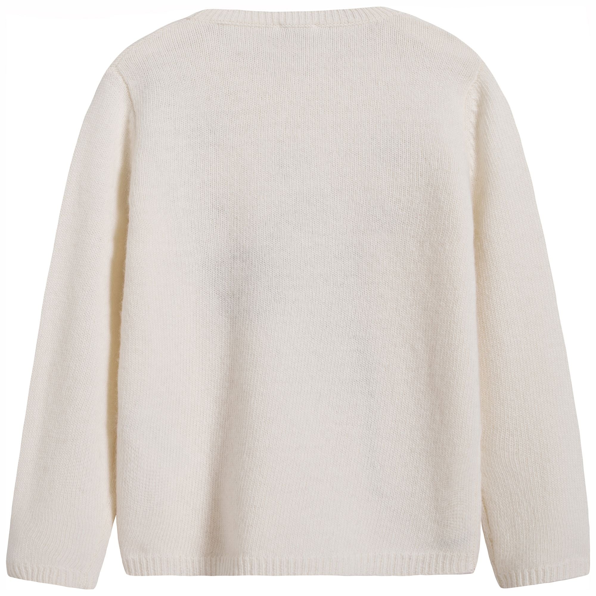 Girls White Embroidered Wool Sweater