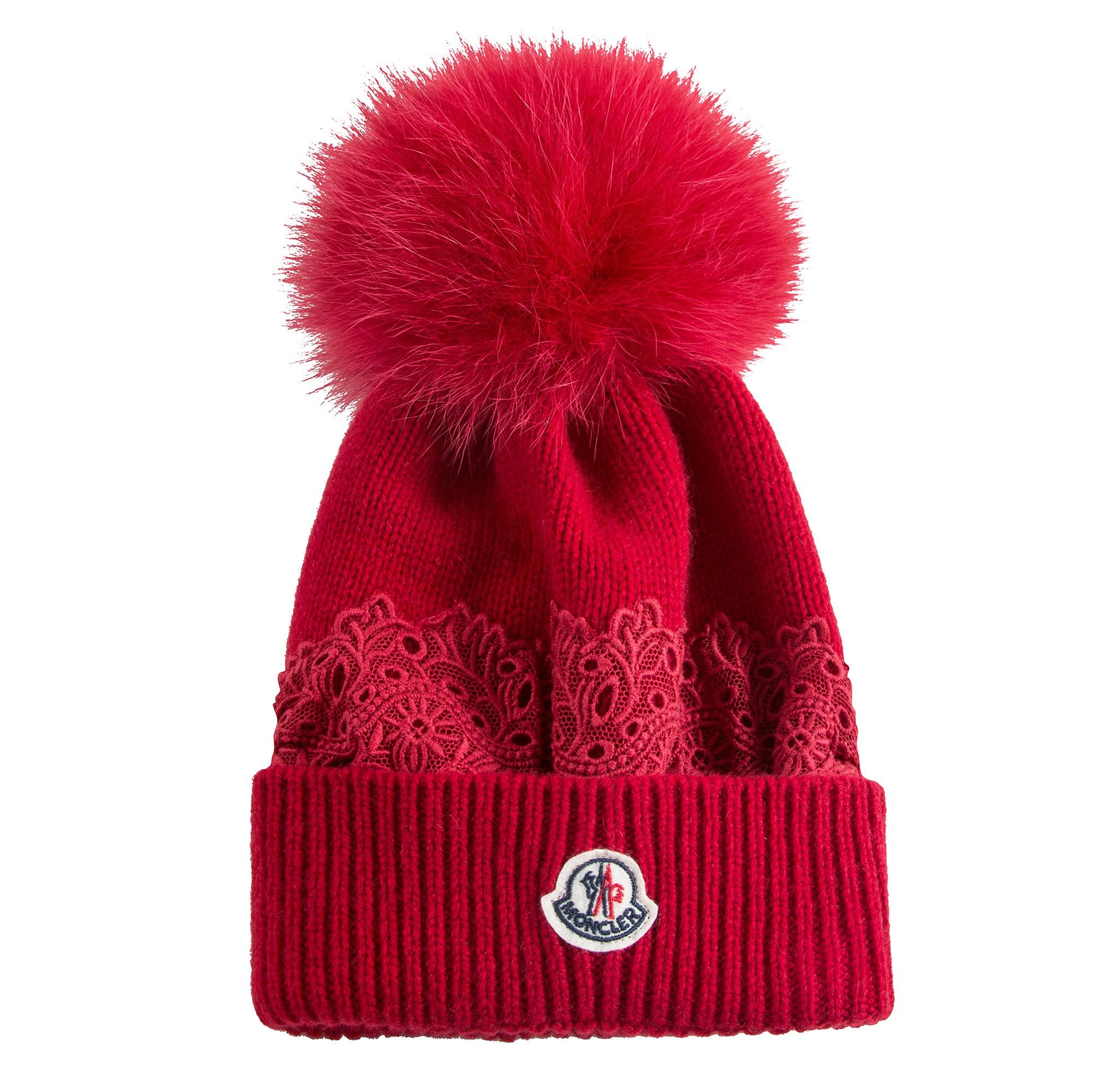 Girls Red Knitted Hat With Lace