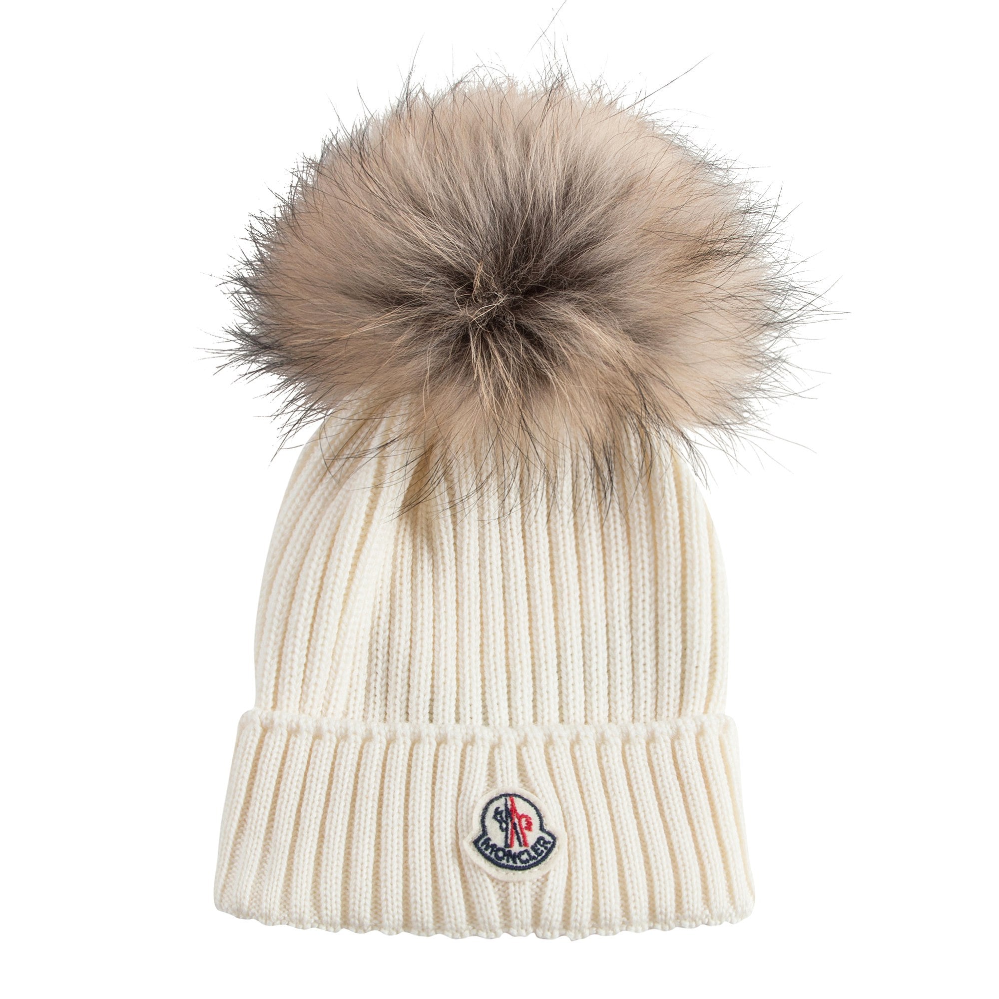 Boys & Girls Ivory Knitted Hat With Fur Pom-Pom Trim