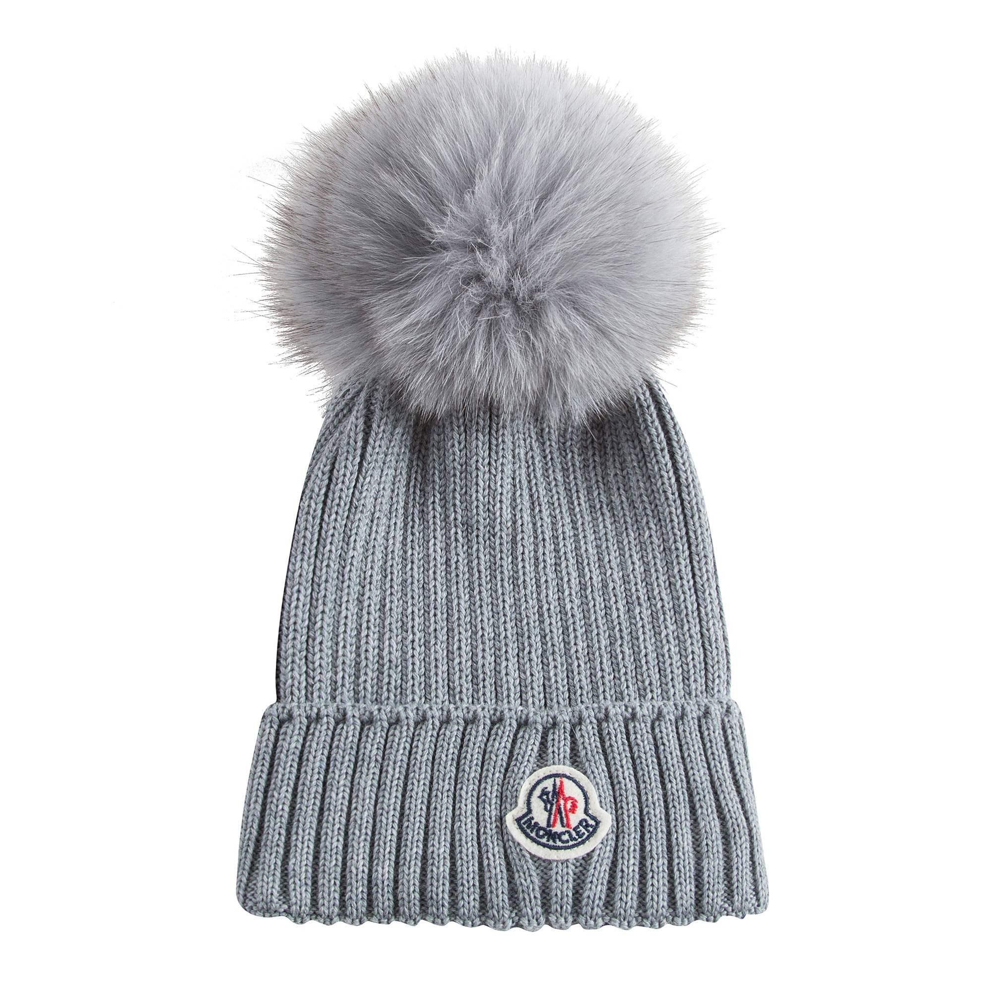Boys & Girls Grey Knitted Hat With Fur Pom-Pom Trim