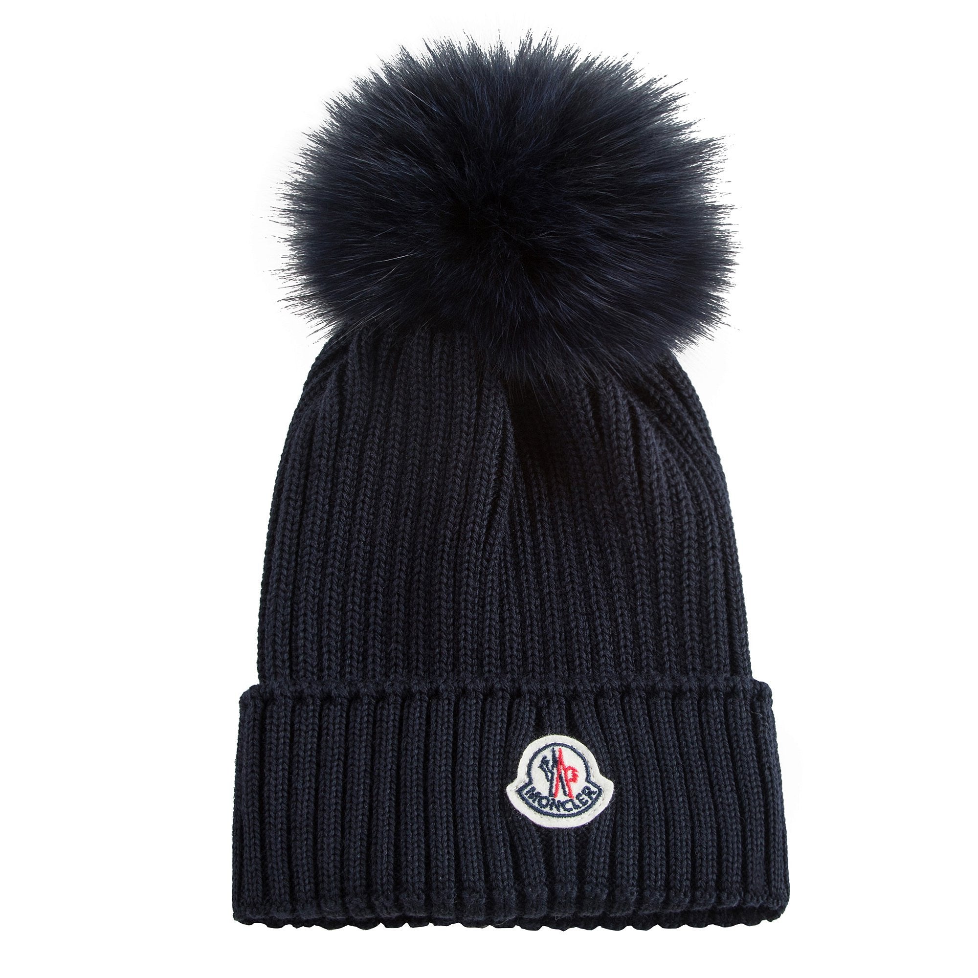 Boys & Girls Navy Blue Knitted Hat With Fur Pom-Pom Trim