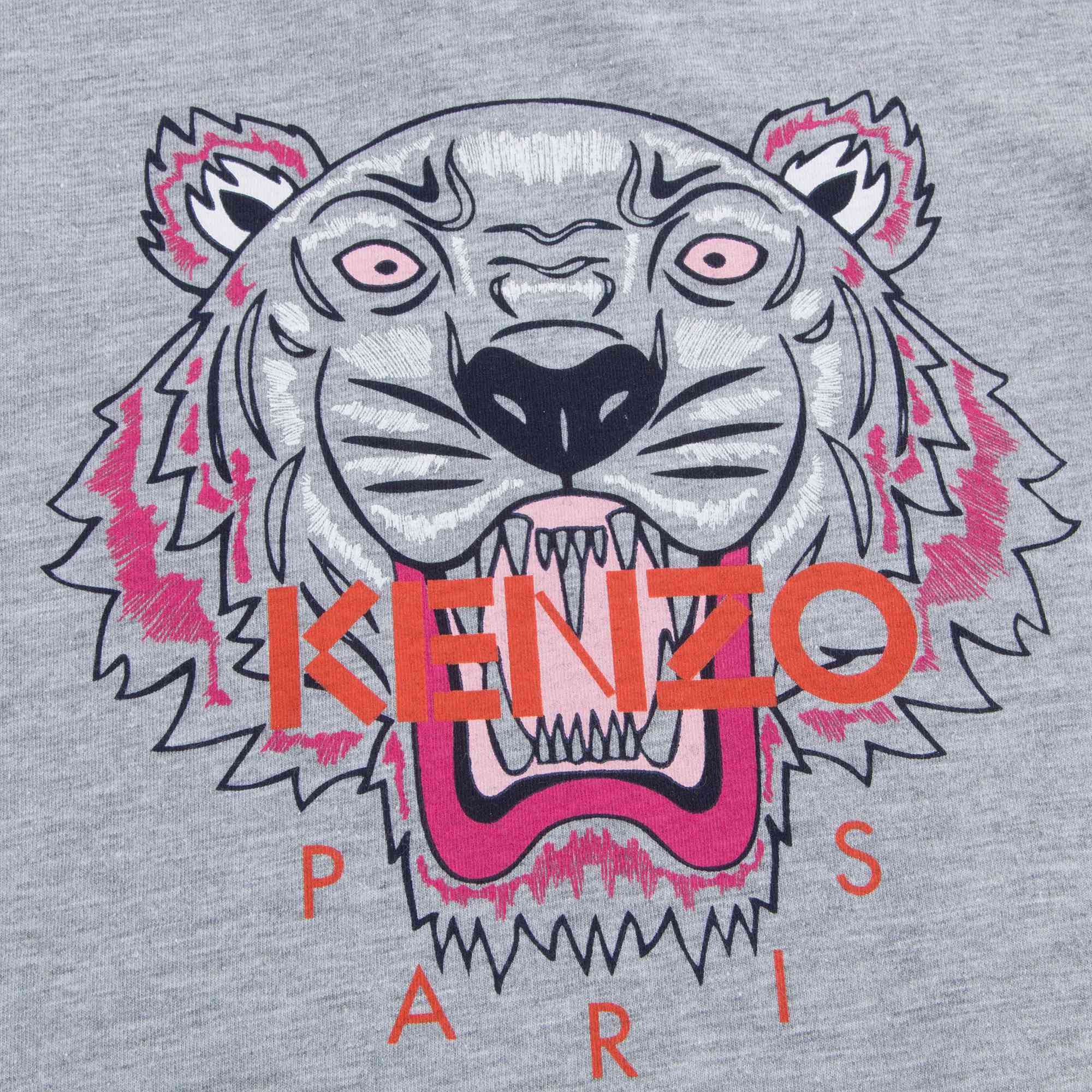 Girls Marl Grey Tiger Logo Cotton T-shirt