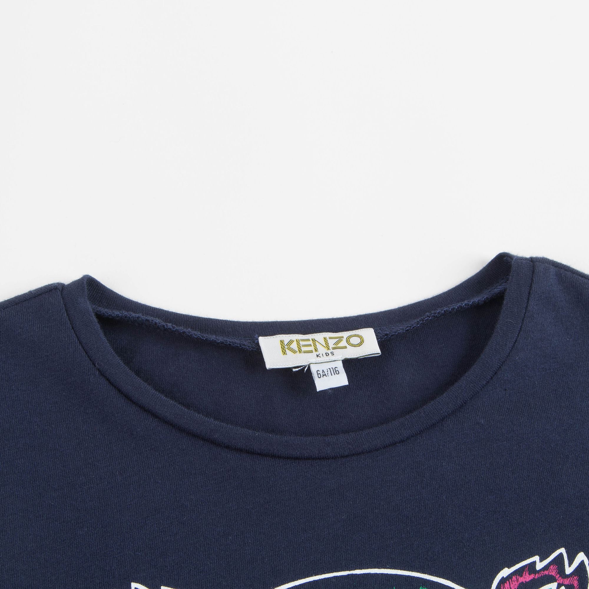 Girls Navy Tiger Logo Cotton T-shirt