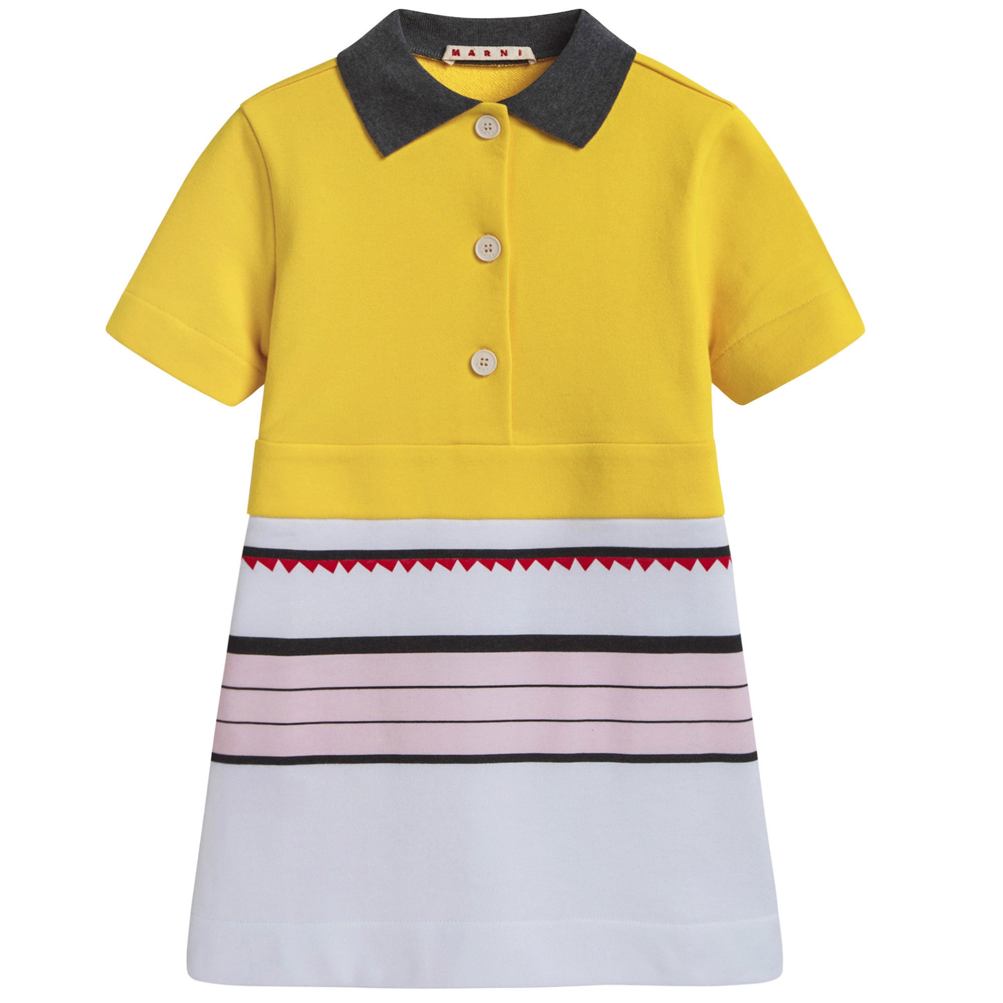 Girls Lemon Yellow Cotton Dress With Collar