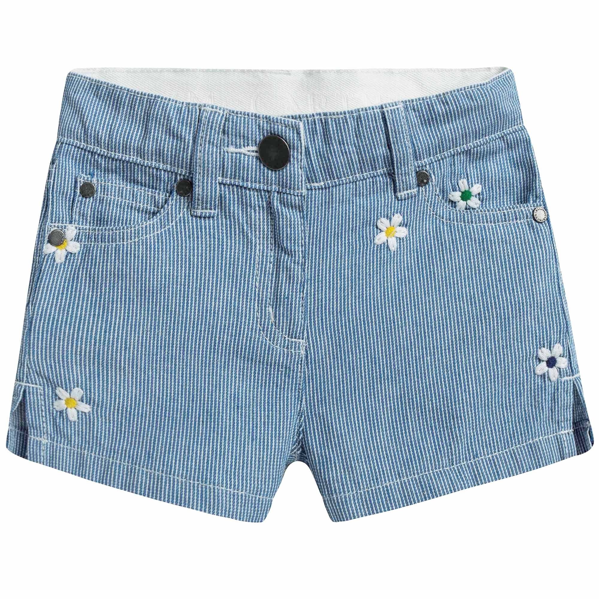 Girls Blue Striped Cotton Shorts