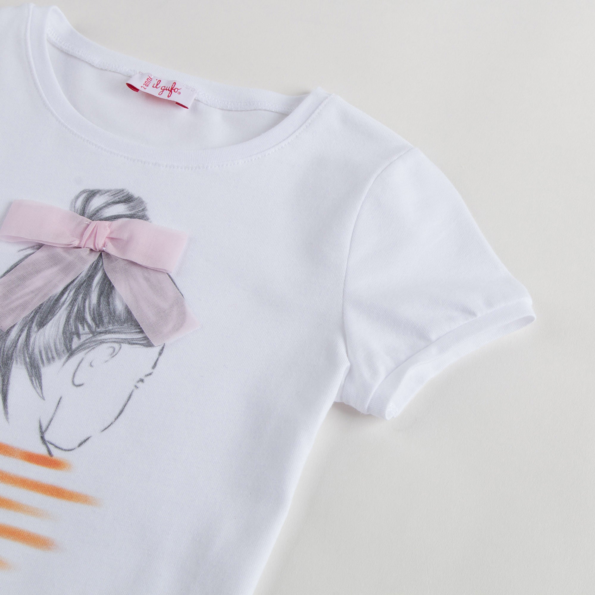 Girls White Cotton Jersey T-Shirt With Light Pink Bow - CÉMAROSE | Children's Fashion Store - 5