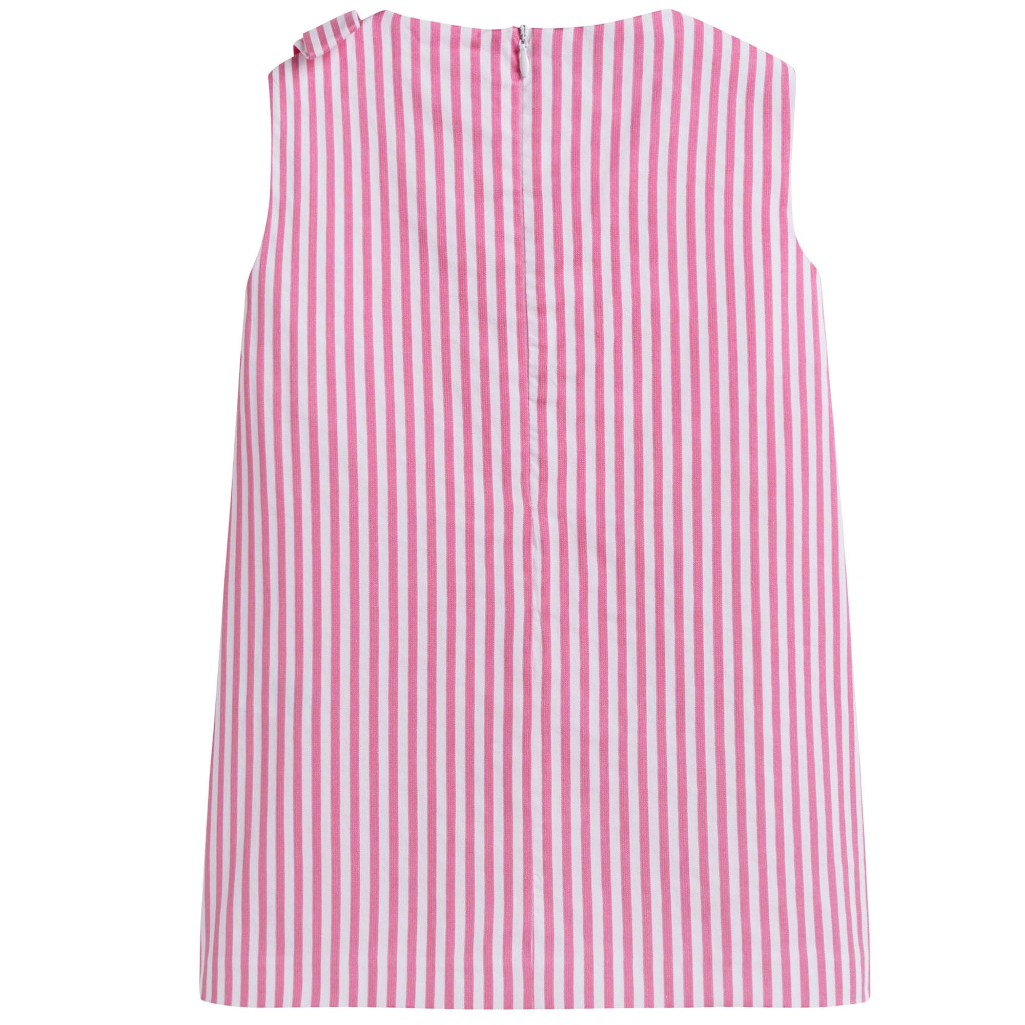 Girls Pink & White Striped Dress With Bow