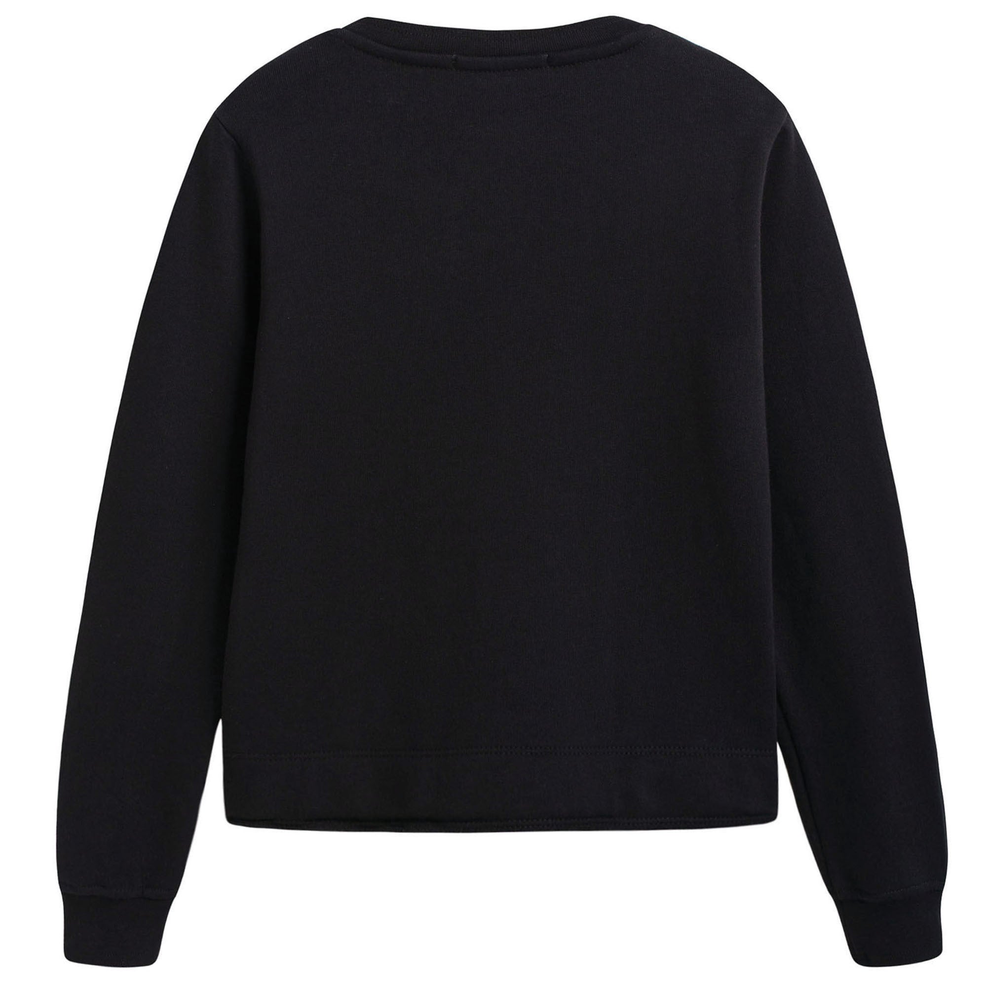 Girls Black Cotton Sweatshirt With Ribbon Trim