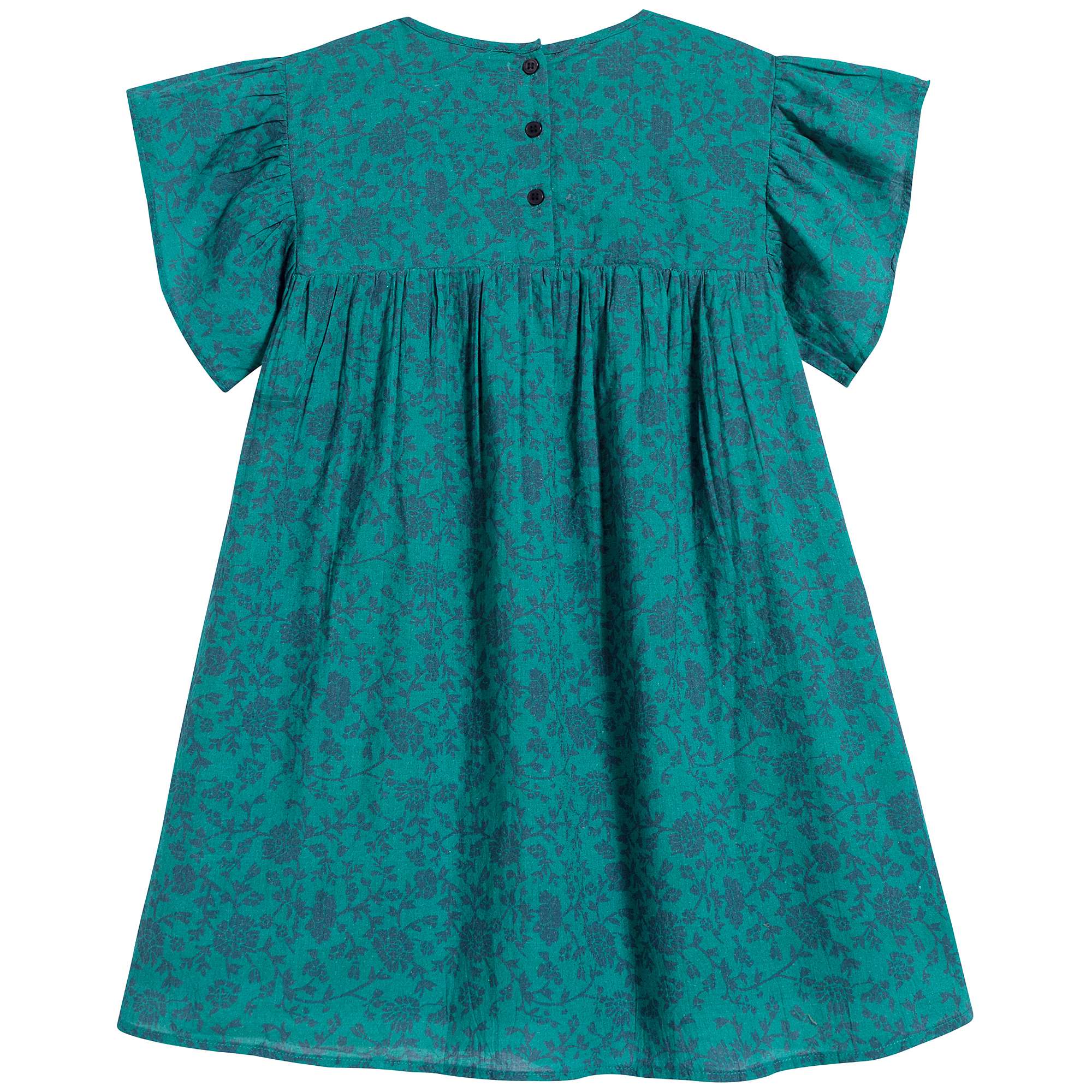 Girls Green Floral Cotton Dress