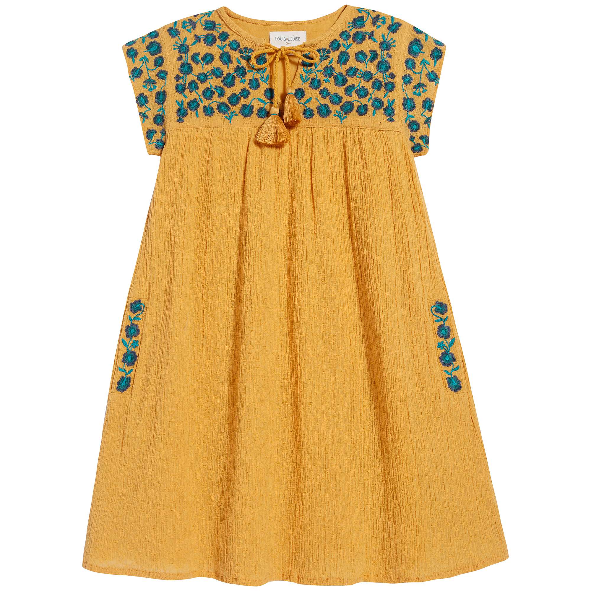 Girls Yellow Embroidered Cotton Dress