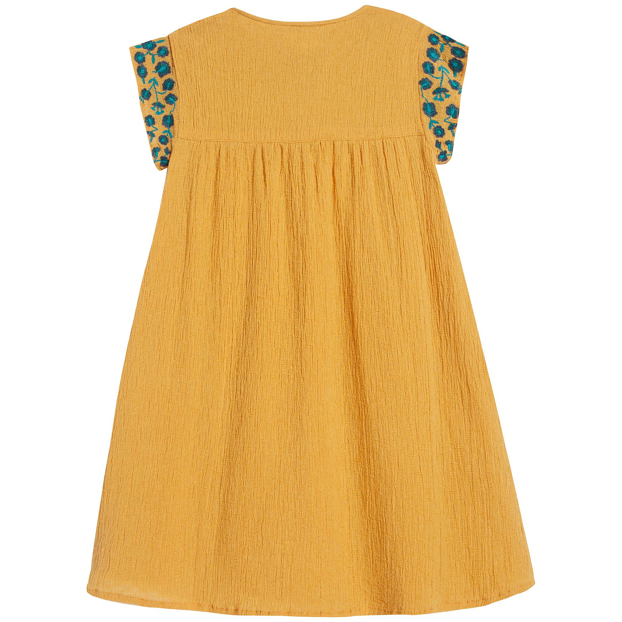 Girls Yellow Embroidered Cotton Dress