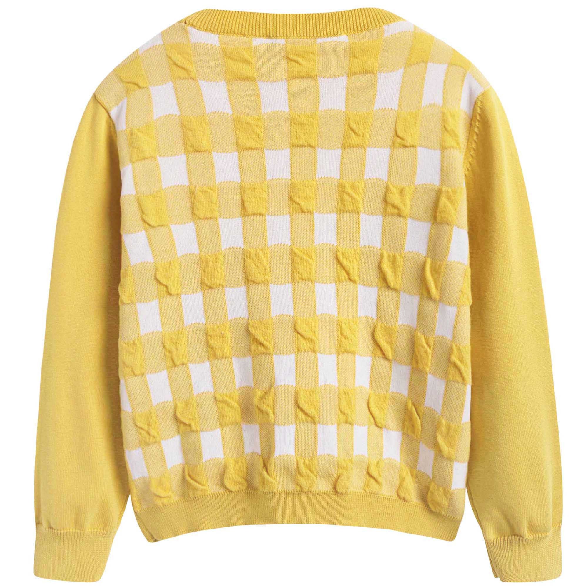 Girls Yellow Checked Knitted Sweater