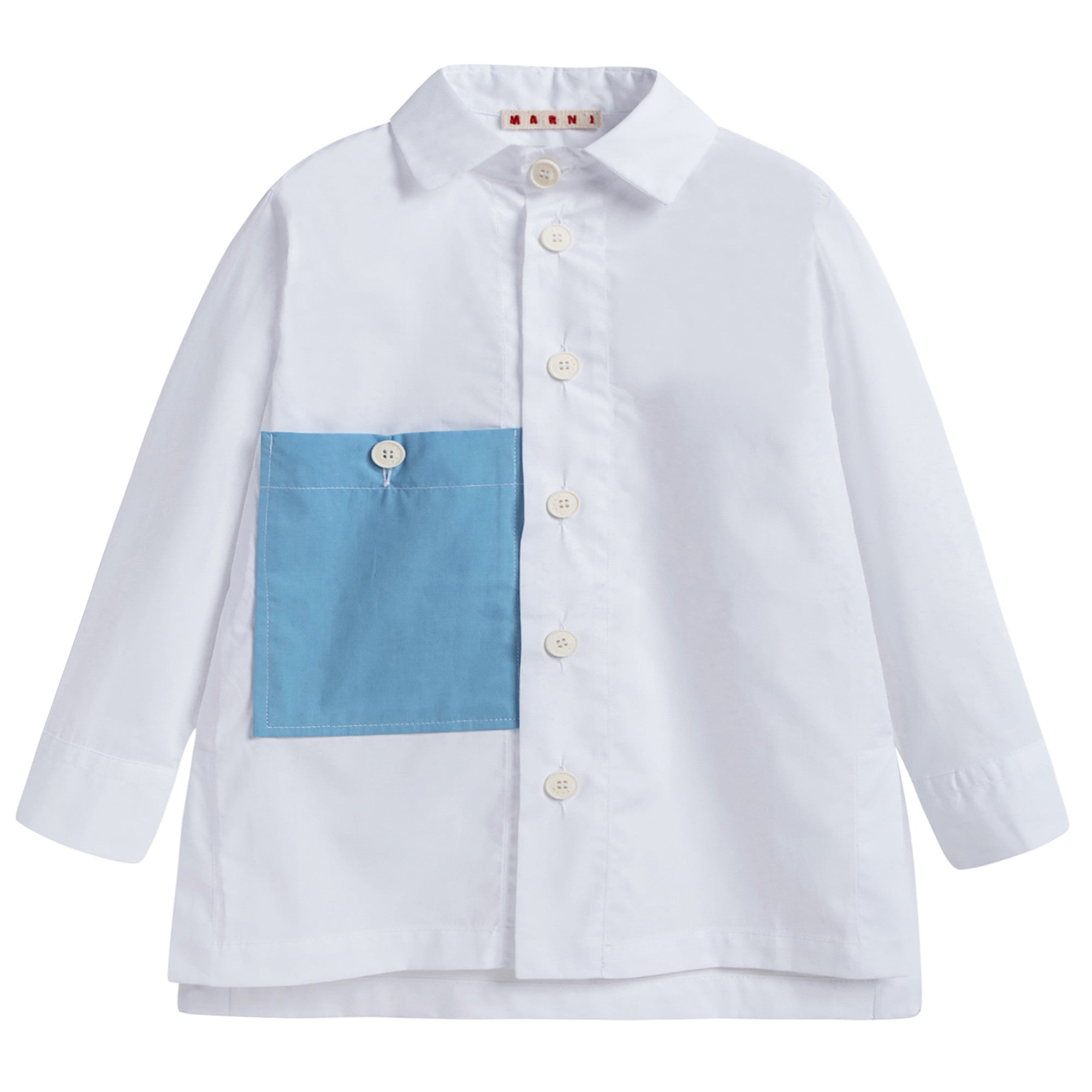 Girls White Shirt With Blue Pocket