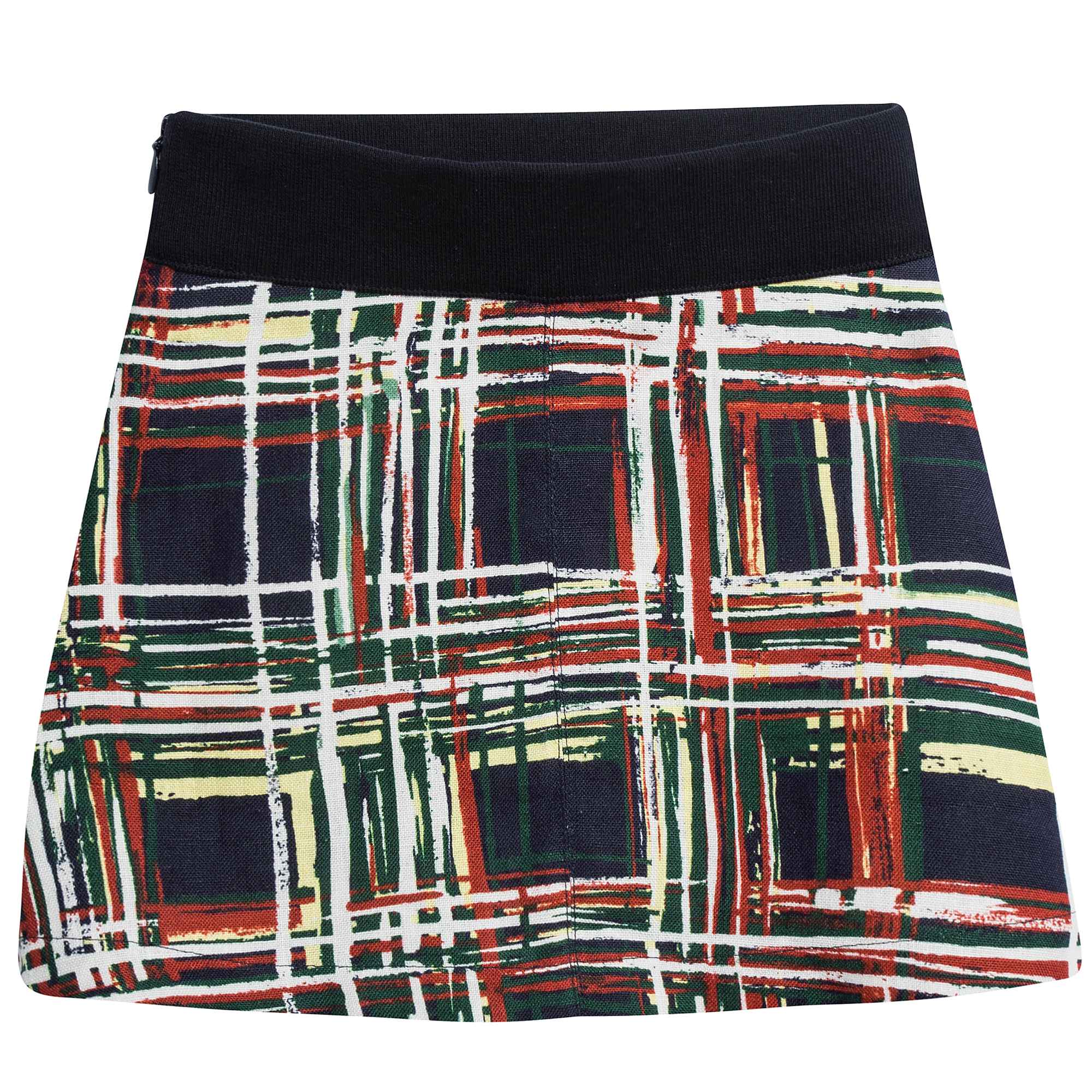 Girls Navy Blue Check Flax Skirt