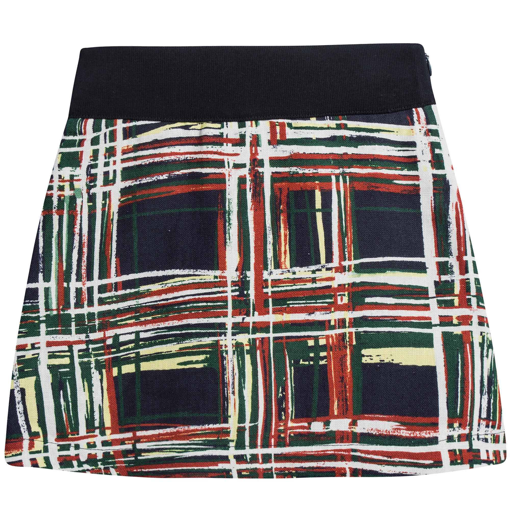 Girls Navy Blue Check Flax Skirt