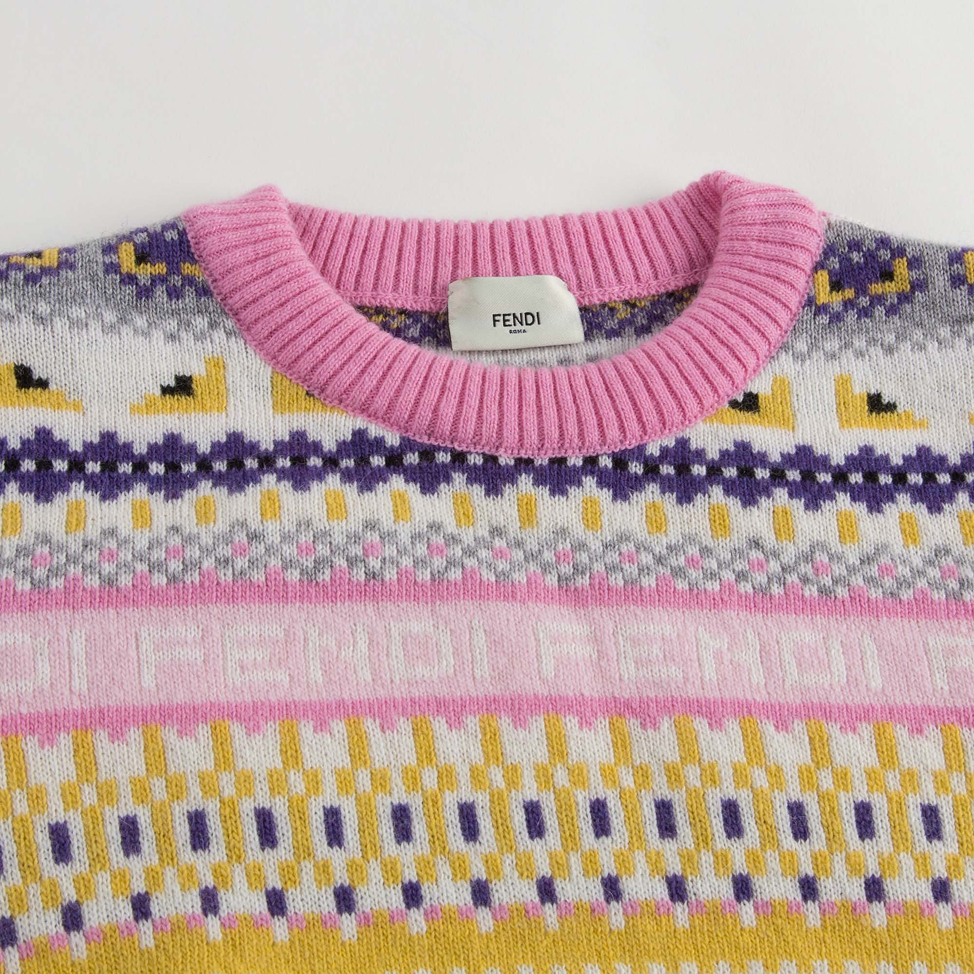 Girls Light Grey Knitted Dress With Multicolor Pattern Trims - CÉMAROSE | Children's Fashion Store - 3