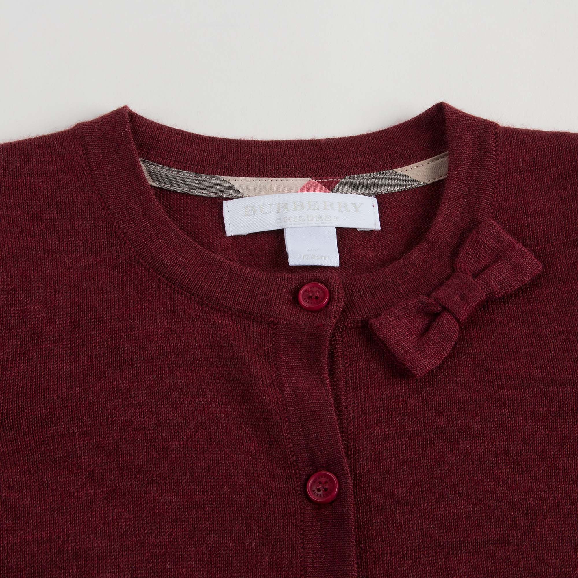 Girls Dark Plum Pink Bow Trims Knitted Cardigan - CÉMAROSE | Children's Fashion Store - 3