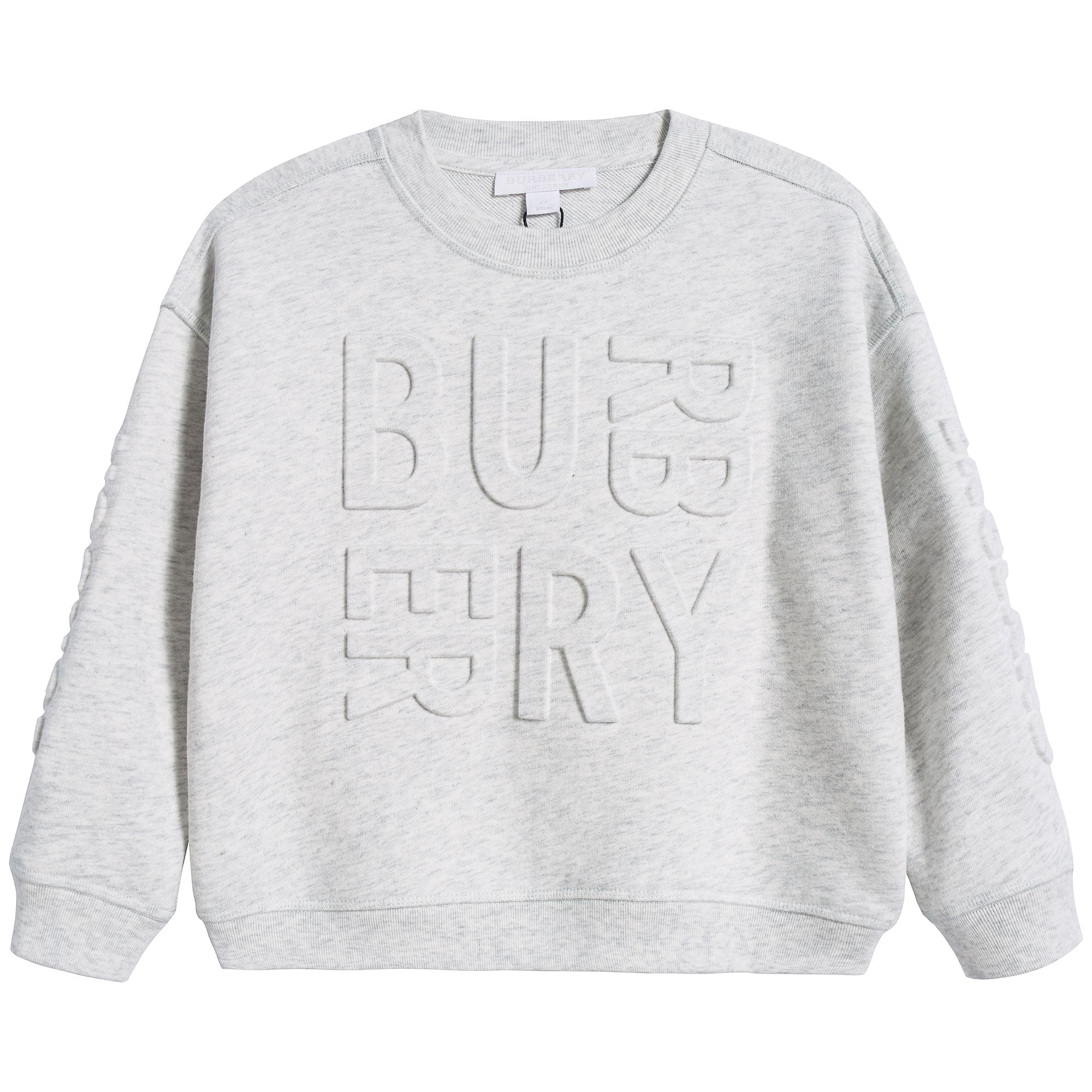 Girls White Melange Logo Cotton Sweatshirt