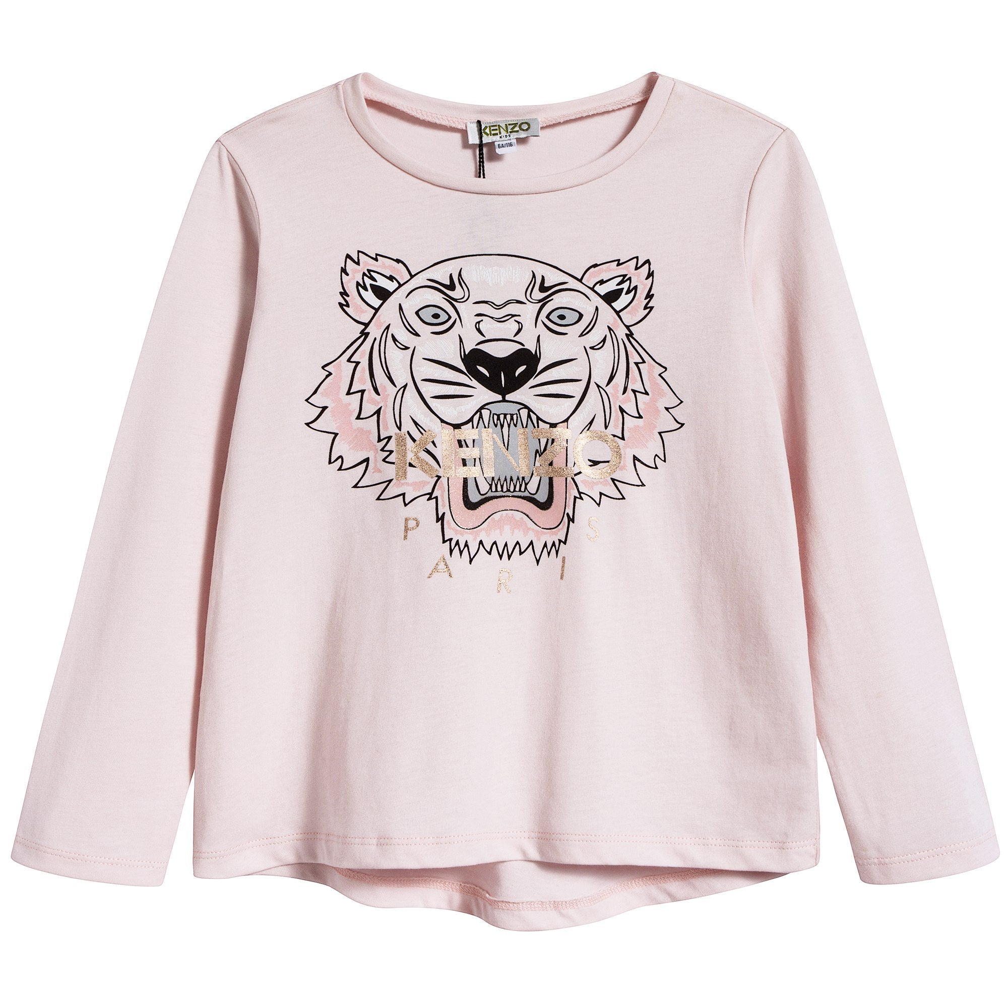 Girls Light Pink Tiger Cotton T-shirt