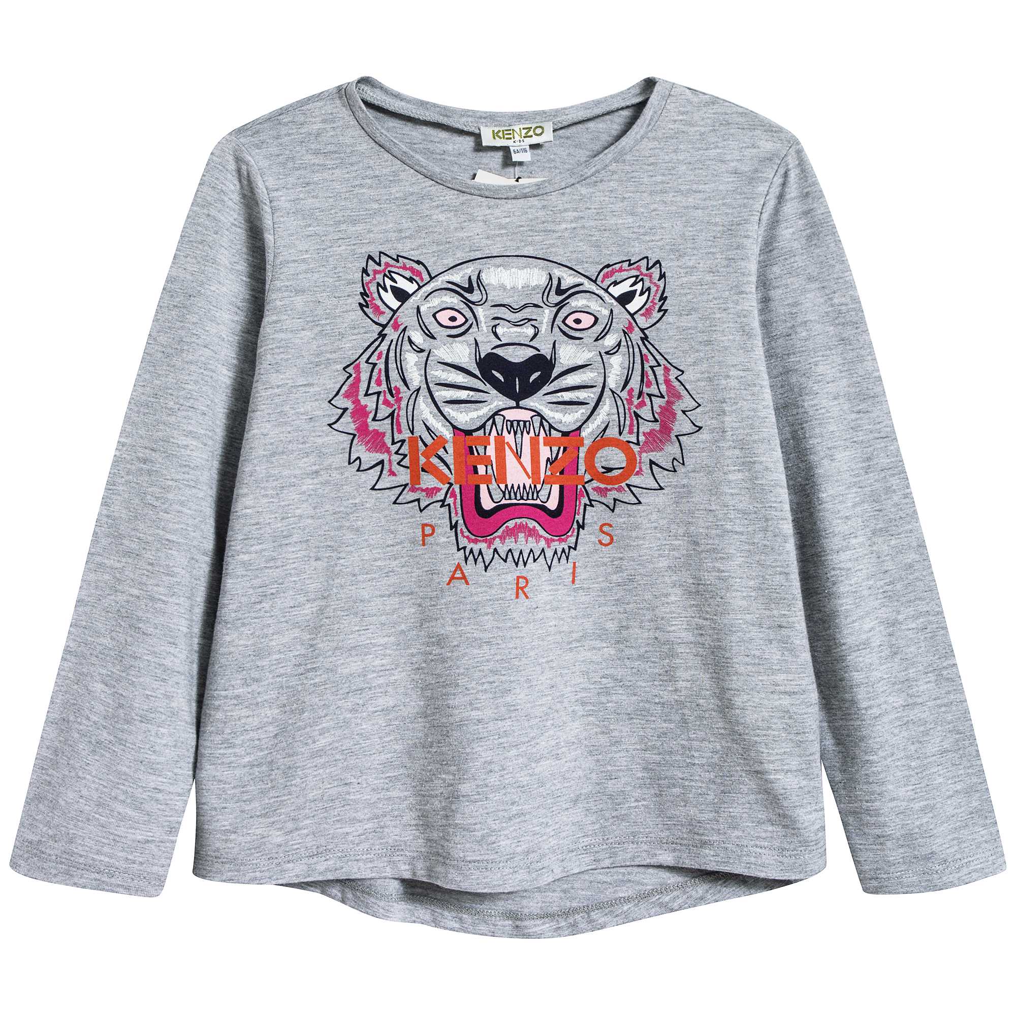 Girls Marl Grey Tiger Logo Cotton T-shirt
