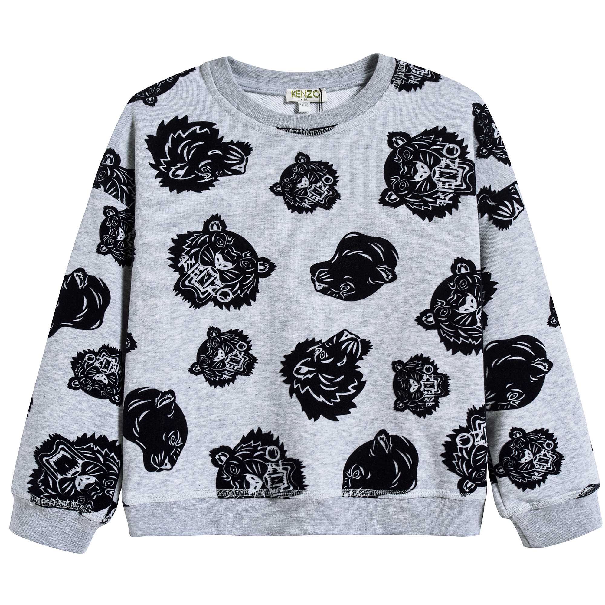 Girls Marl Grey Tiger Printed Cotton Sweatshirt