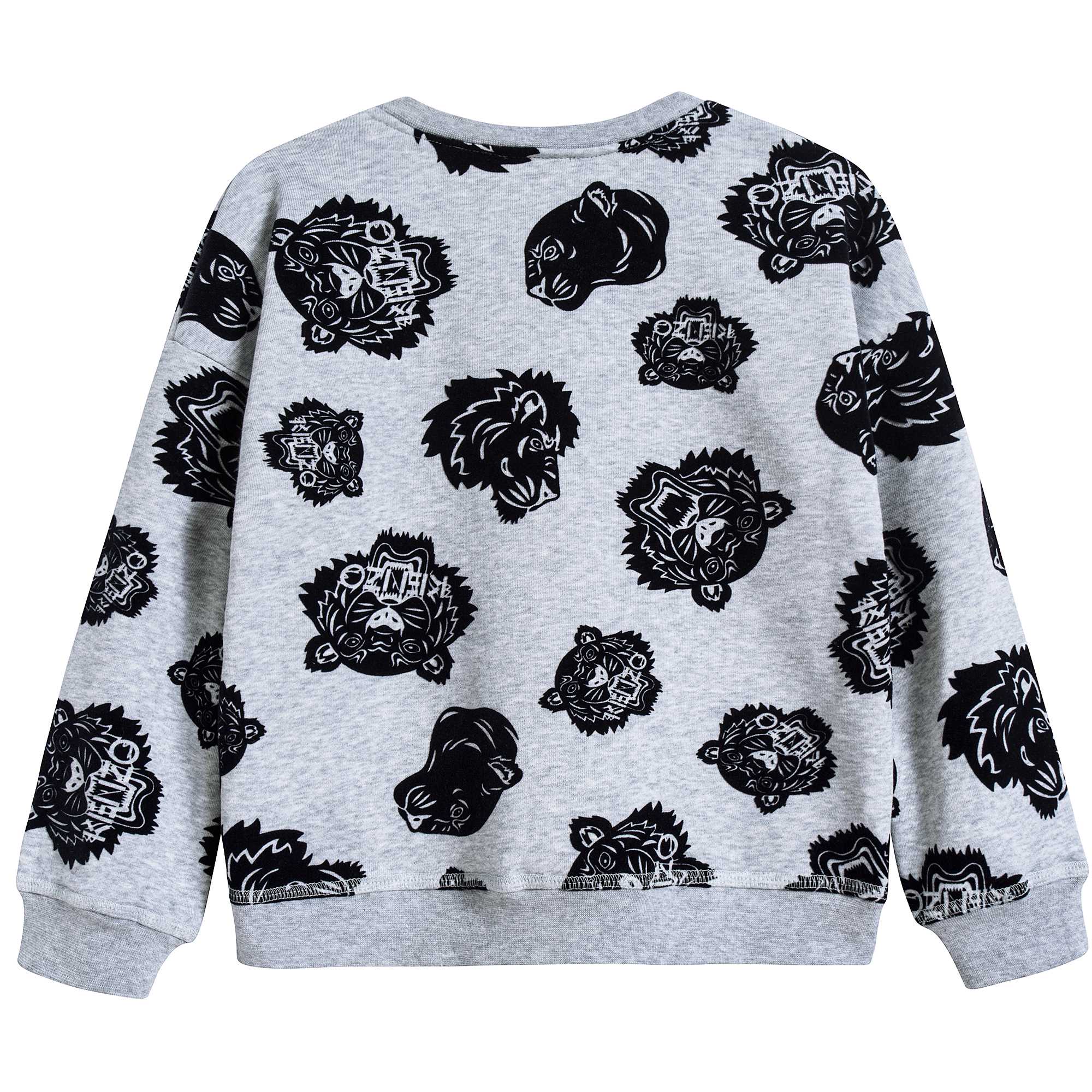 Girls Marl Grey Tiger Printed Cotton Sweatshirt