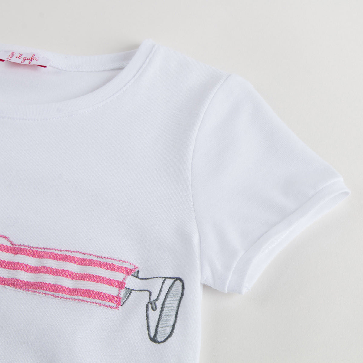 Girls White With Pink stripe Cotton Jersey T-Shirt - CÉMAROSE | Children's Fashion Store - 4