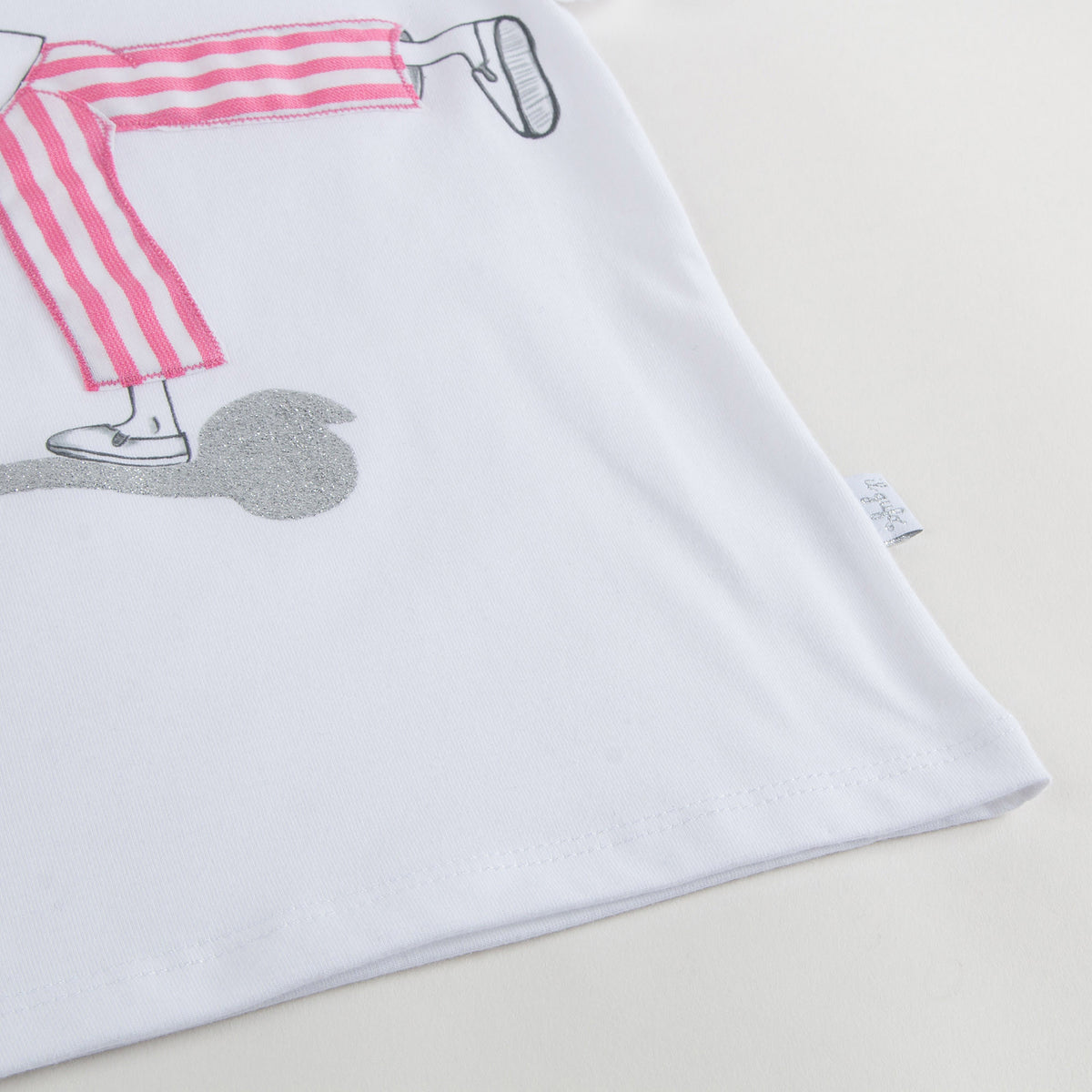 Girls White With Pink stripe Cotton Jersey T-Shirt - CÉMAROSE | Children's Fashion Store - 6